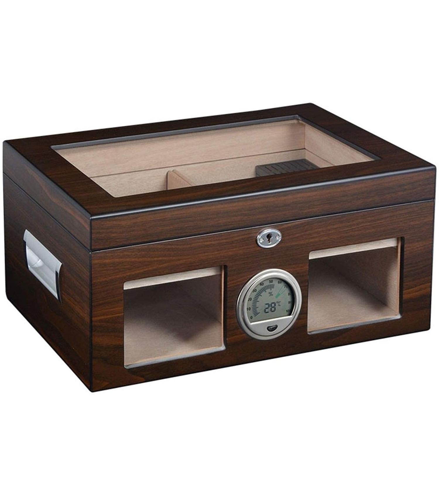 Cigar Box with Hygrometer Glass Top Holds 120 Cigars Double Layer Professional - Buy Online on GoSupps.com