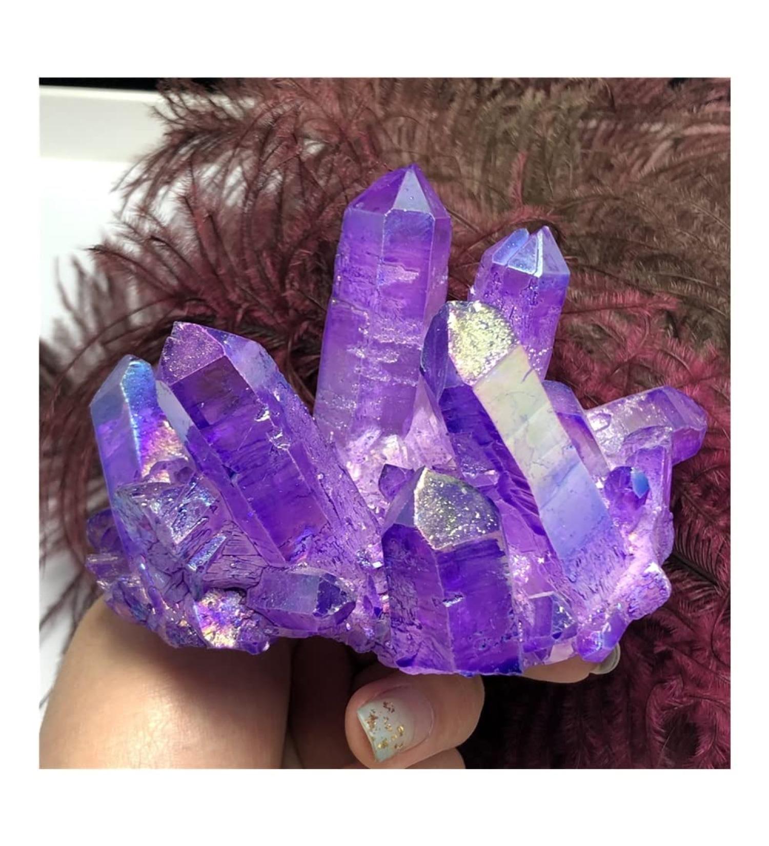 Aura Crystal Cluster Purple Angel Aura Titanium Quartz Crystal Specimen Minerals s Stone Crystal Reiki - Buy Online on GoSupps.com