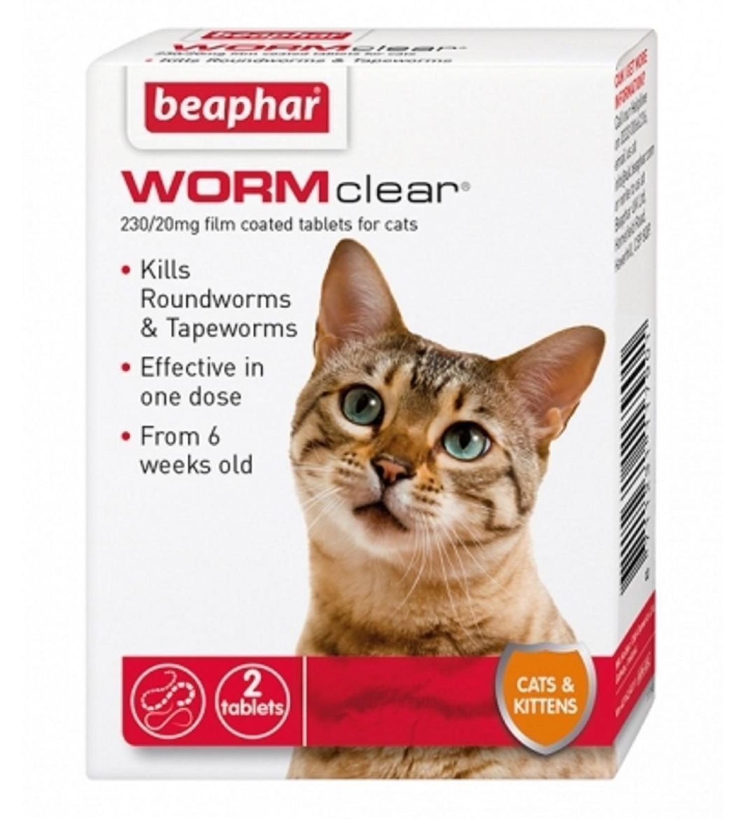 Beaph-ar WORMclear Cat Kitten Wormer kills Roundworm Tapeworm Vet Strength Tablet (2 Tablets)