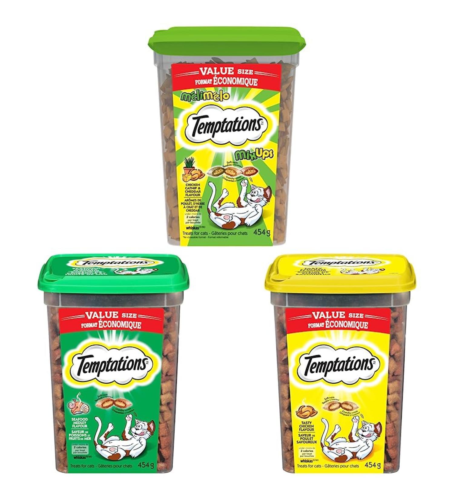 Temptations Mix-Ups Cat Treats Catnip & Temptations Cat Treats Seafood Medley Flavour 454g Tub & Temptations Cat Treats Tasty Chicken Flavour 454g Tub Cat Treats+ Seafood Medley+ CHICKEN Catnip 454 g (Pack of 1) - Buy Online on GoSupps.com
