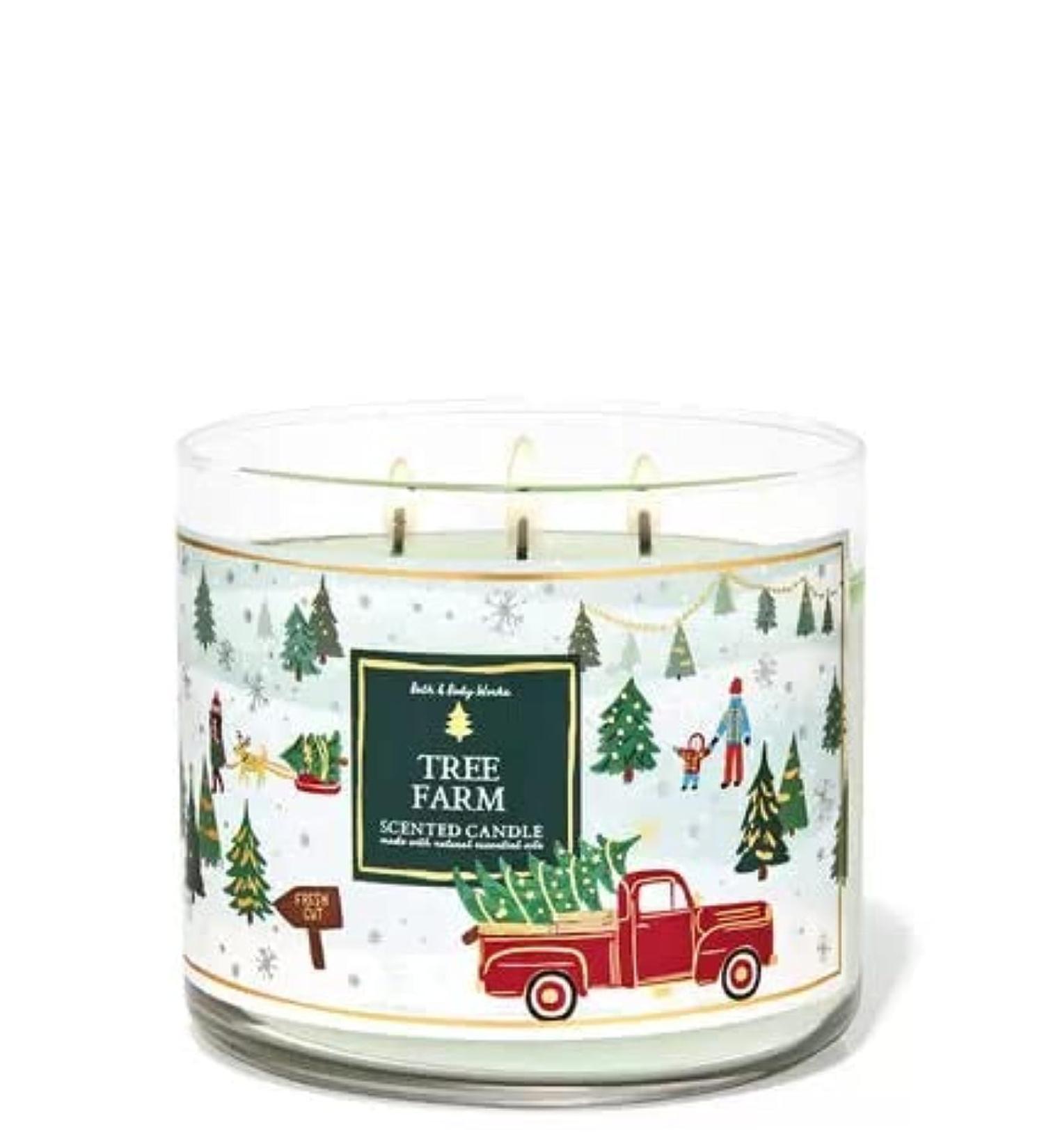 Bath & Body Works White Barn 3-Wick Candle w/Essential Oils - 14.5 oz - 2021 Christmas & Winter Scents! (Tree Farm )
