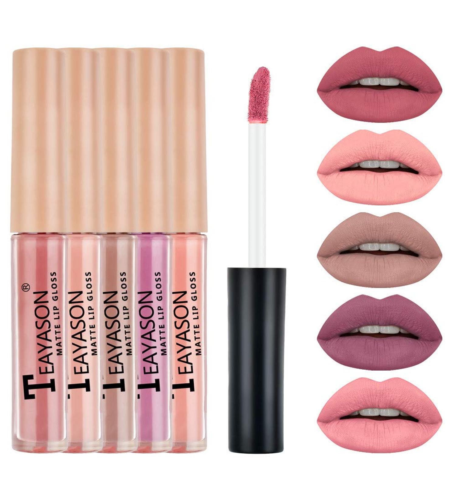 5-Part Matte Rose Lip Glass Set | Waterproof High-Pigment Liquid Lipstick Gift for Women & Girls - Buy Online on GoSupps.com