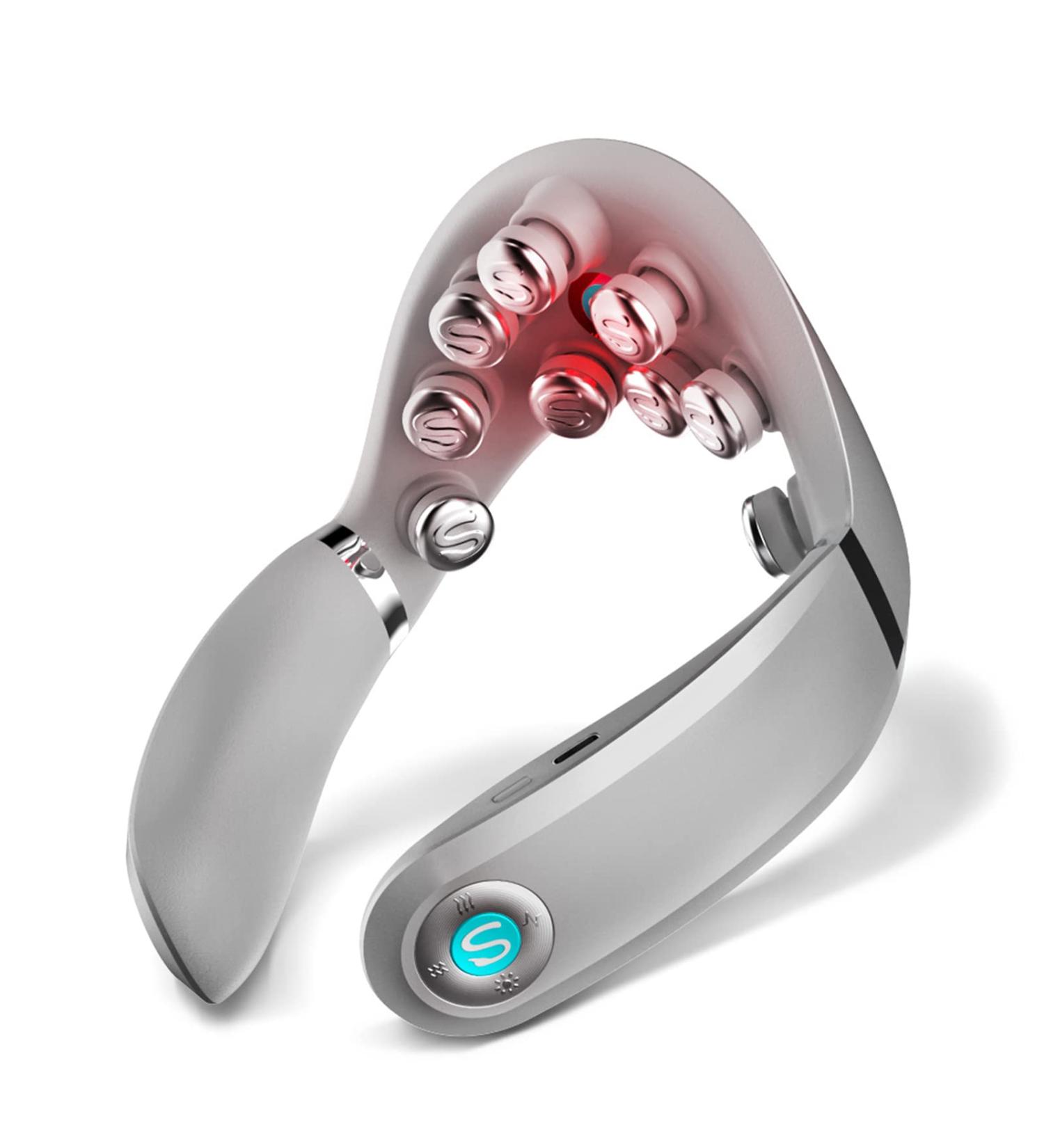 SKG Cordless Neck Massager with Heat & Vibration | G7 PRO Portable Electric Cervical Massager | Pain Relief for Women & Men - Silver Grey - Buy Online on GoSupps.com