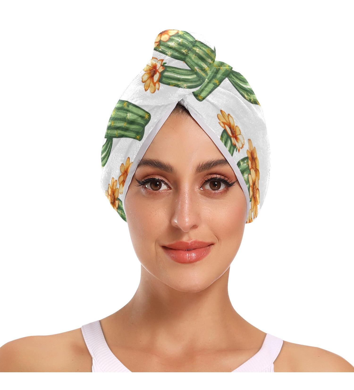 Tropical Cactus Hair Towel 2 Pack | Super Absorbent Quick Dry Hair Turbans for Women & Girls - Buy Online on GoSupps.com