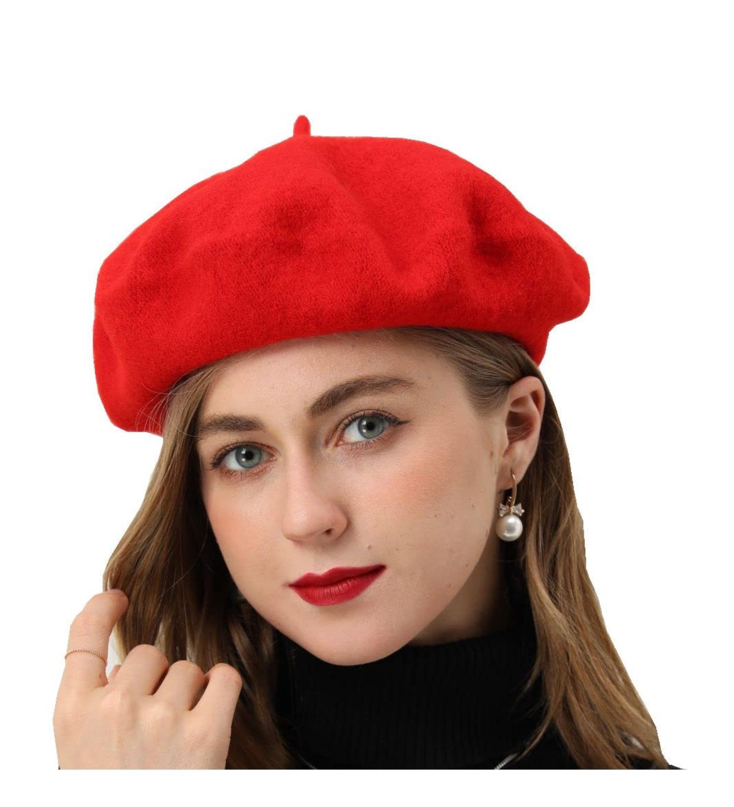 Womens Red Wool Beret - Classic French Beret Cap Hat - Buy Online on GoSupps.com