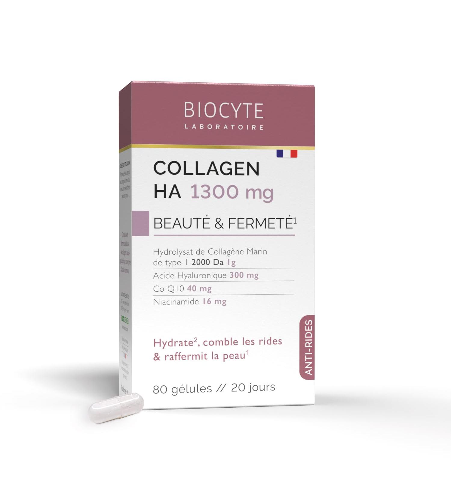 BIOCYTE Collagen HA 1300 mg - Moisturizes Fills Wrinkles Firms the Skin Anti-Aging Action - Food Supplement Marine Collagen Hyaluronic Acid Co Q10 Niacinamide - 80 Capsules - 20 Days - Buy Online on GoSupps.com