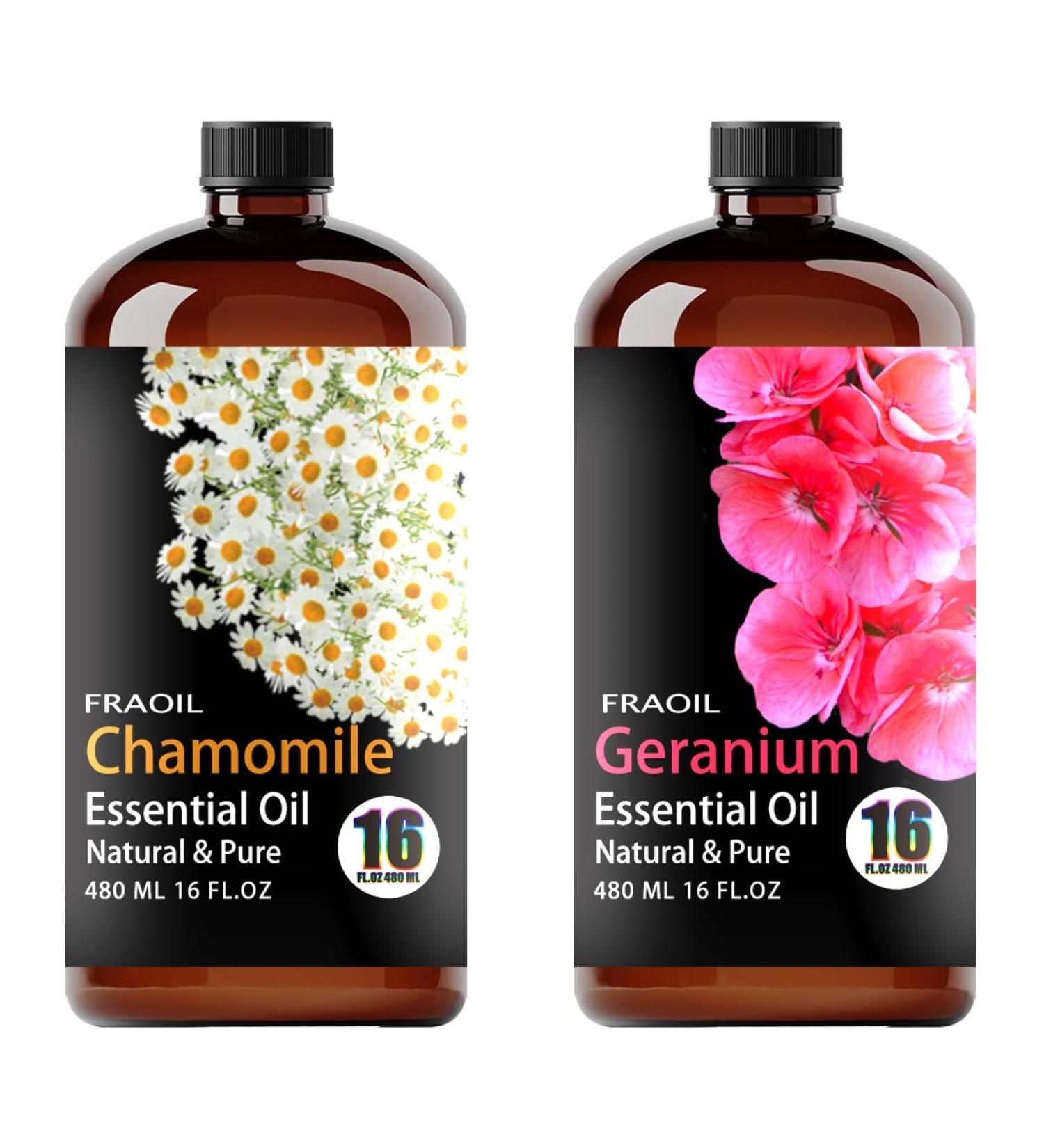 Chamomile Essential Oil 16 Fl Oz and Geranium Essential Oil 16 Fl Oz for Diffuser Humidifier Yoga Cleaning DIY Candle Soap Making Perfume Gift for Essential Oils - Buy Online on GoSupps.com