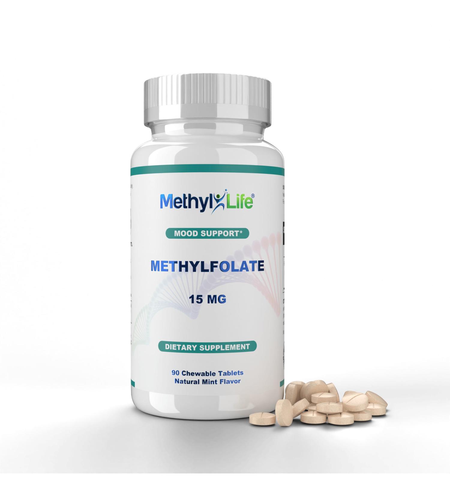 Methyl-Life L-Methylfolate 15 mg for Women & Men Active Folate Supplement with ultrapure Cerebrofolate (L-5-MTHF Calcium) High Bioavailability B9 Support Tasty Chewable Tablets | 90 Count - Buy Online on GoSupps.com