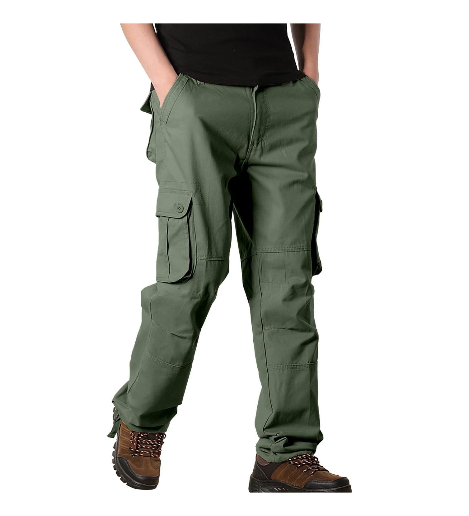 Men's Work Trousers & Hiking Cargo Pants - Breathable Cotton Ripstop Multiple Pockets | Outdoor Jogging Pants in Green - Size 44 - Buy Online on GoSupps.com