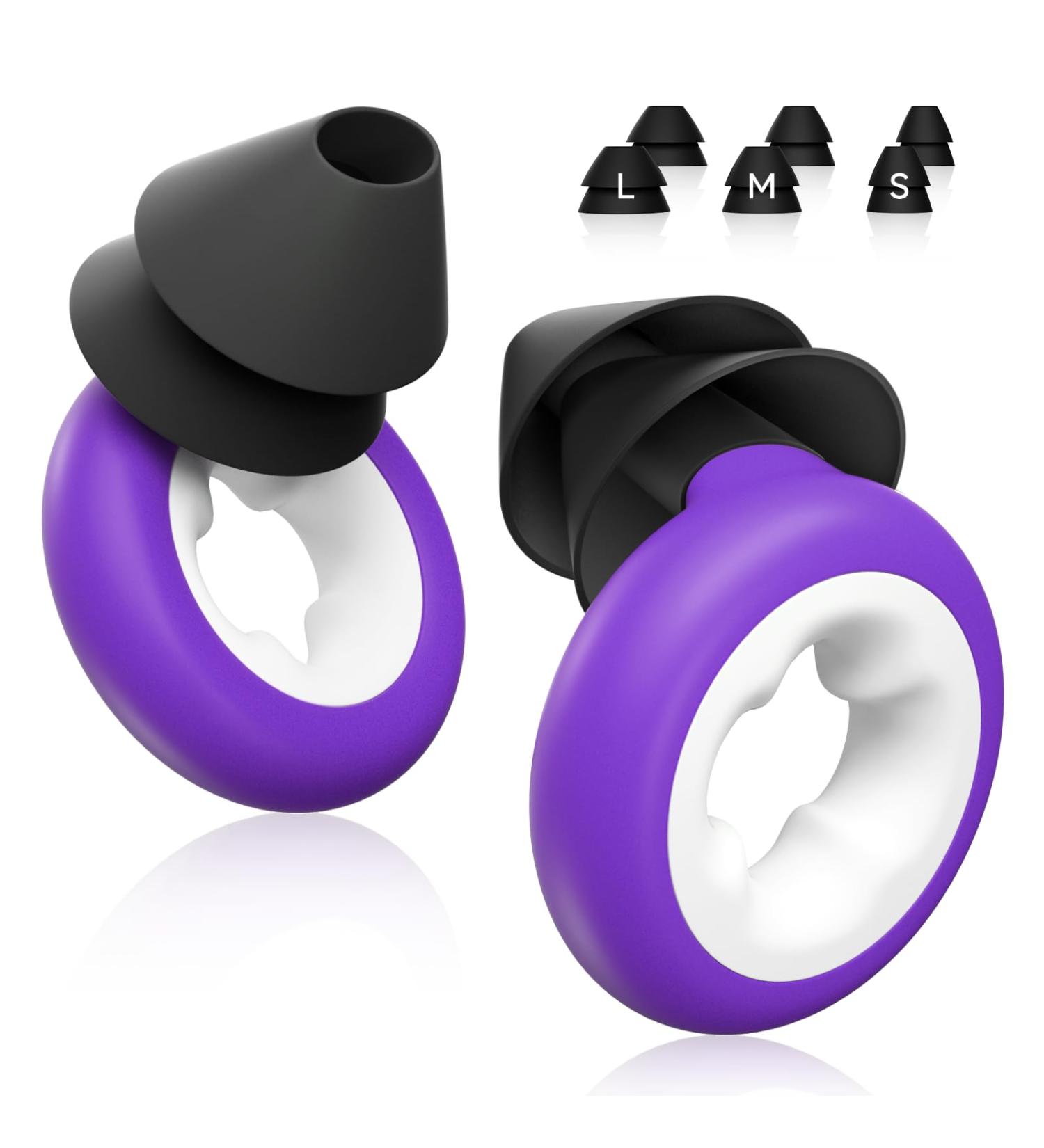 Buy Ear Plugs for Sleeping - Reusable Silicone Noise Reduction Earplugs | 33dB Hearing Protection 6 Ear Tips (S/M/L) for Sleep Concerts Snoring & Travel - Purple - Buy Online on GoSupps.com