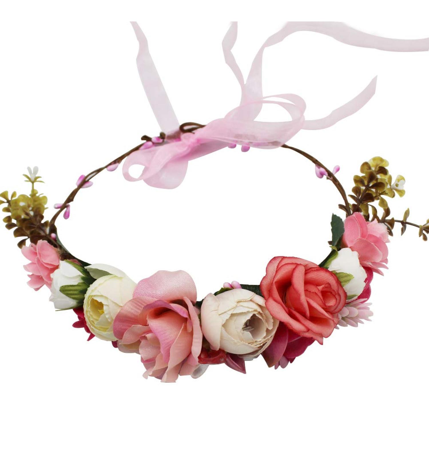YGSAT Women's Flower Headband | Flower Crown & Wreath for Mothers Day Weddings Parties Beach - Red & White - Buy Online on GoSupps.com
