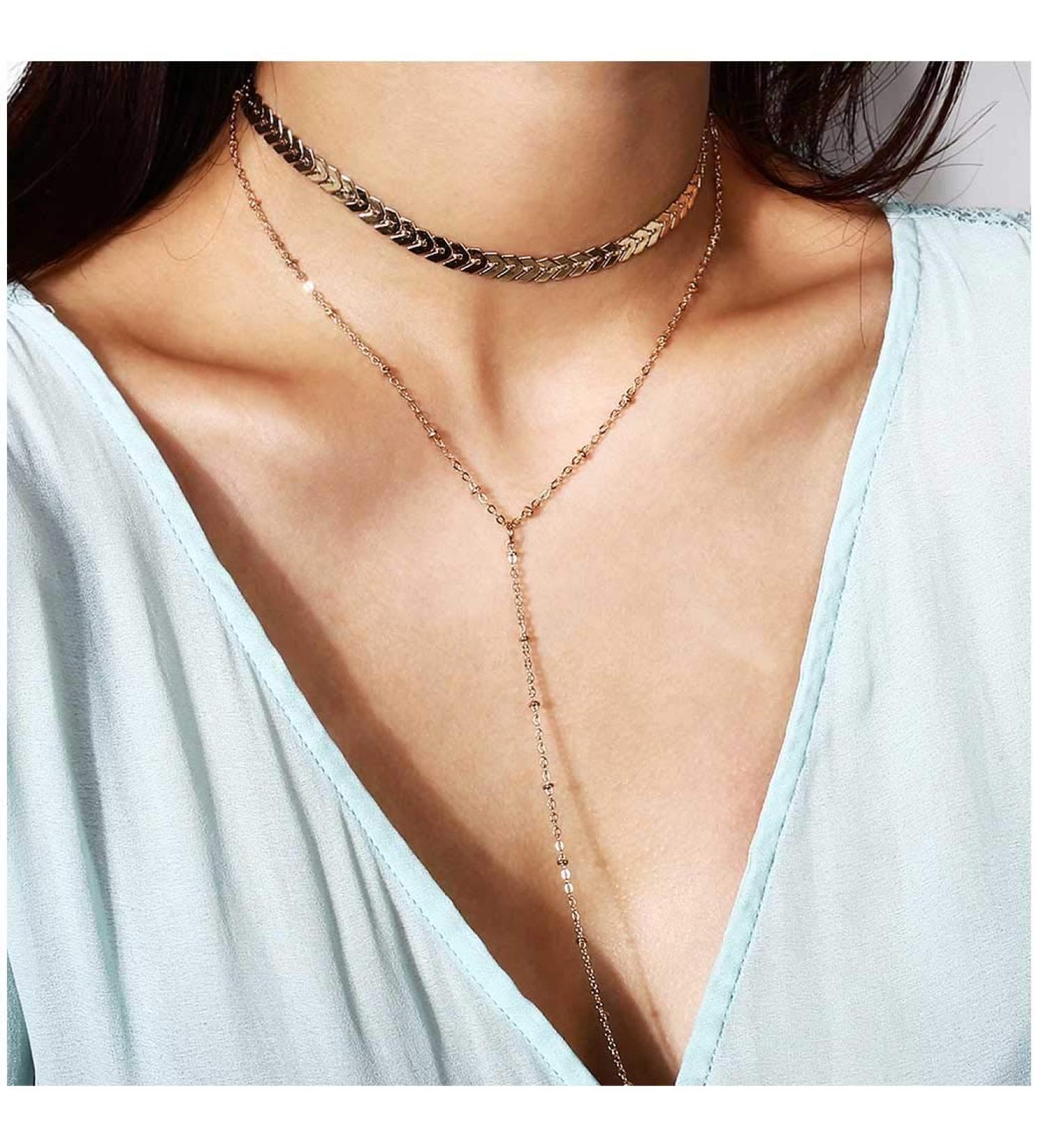 Shop Olbye Wrap Y Necklace Choker - Gold Sequin Pendant & Tassel Chain Jewelry for Women | International Shipping - Buy Online on GoSupps.com