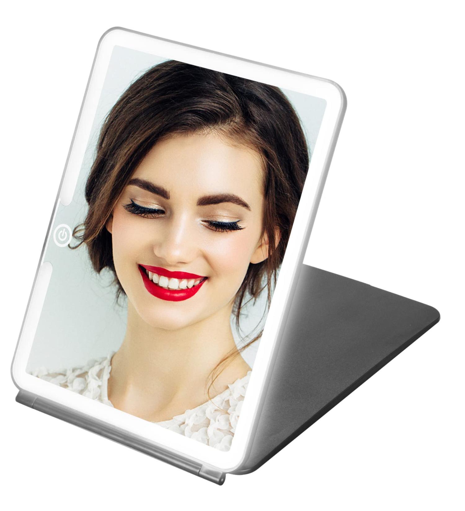 Austrobo 10in Travel Mirror with 72 LEDs, Touch Sensor Dimmable, USB Rechargeable - Portable Makeup Mirror for Travel - Black - Buy Online on GoSupps.com