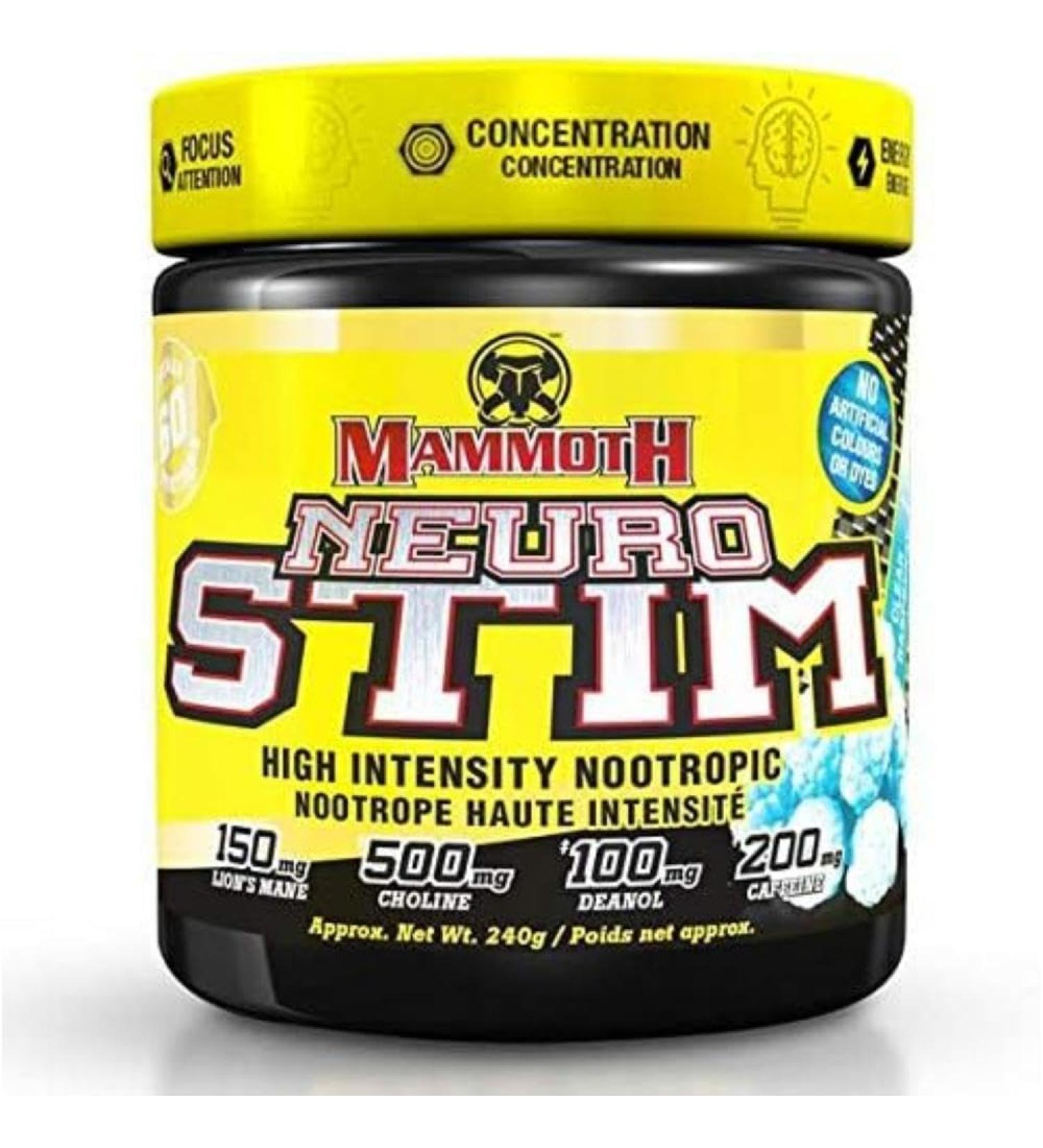 Mammoth NeuroStim 60 Serve Caffeine & Nootropic Brain Supplement Formula Energy & Focus Mental & Physical Boost Increased Cognition Lion s Mane Mushroom Clear Raspberry - Buy Online on GoSupps.com