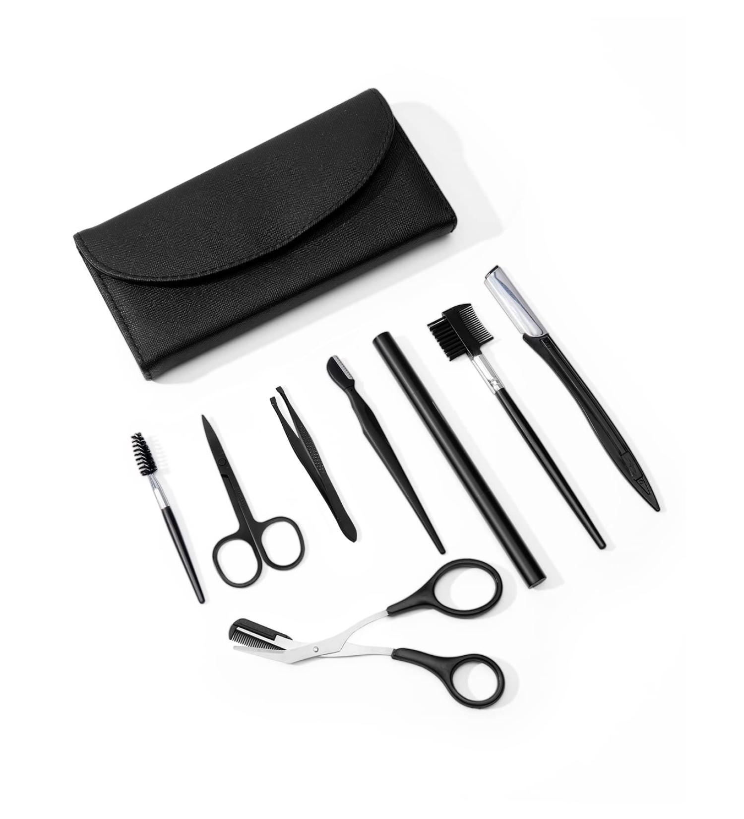 8 PCS Eyebrow Tweezers Set for Women - Precision Tweezer Razors for Facial Hair Removal with Curved Scissors and Travel Case - Buy Online on GoSupps.com