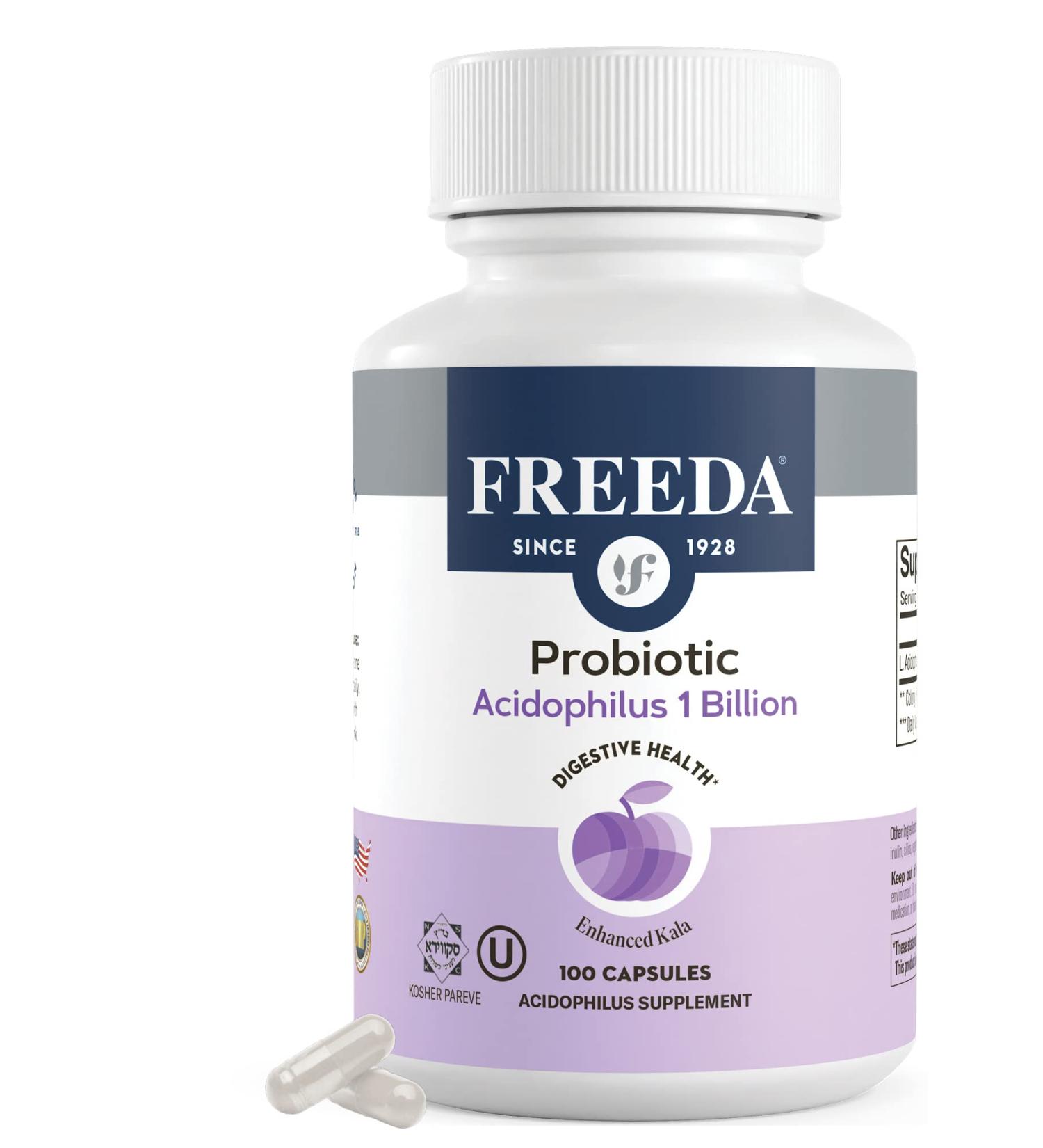 FREEDA Acidophilus Probiotic 1 Billion CFU Lactobacillus Acidophilus for Women & Men Gut Health & Digestive Support Vegan Kosher Non-GMO Shelf-Stable Supplement (100 Capsules) 100 Count (Pack of 1) - Buy Online on GoSupps.com