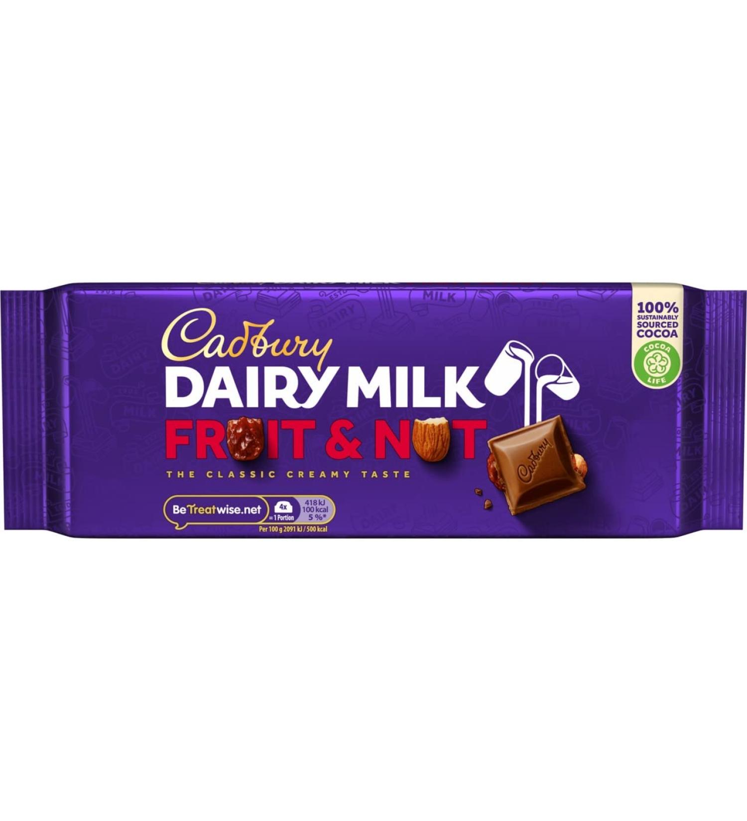 Cadbury Dairy Milk Fruit And Nut Chocolate Bar 110g - Pack of 1 - Buy Online on GoSupps.com