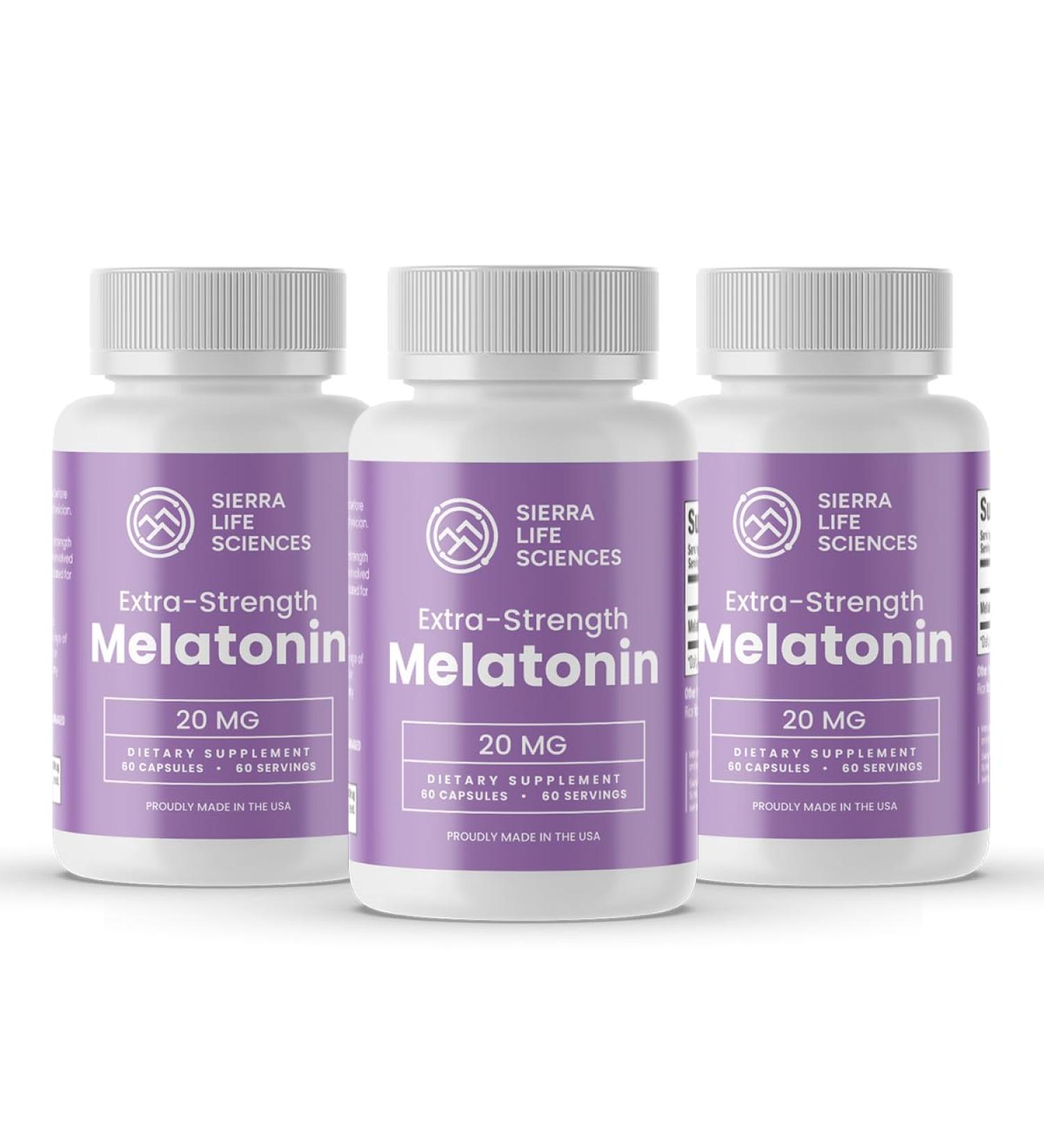 SIERRA LIFE SCIENCES 20 mg High Dosage Melatonin in Easy-to-Swallow Capsules - 180 Servings - Buy Online on GoSupps.com
