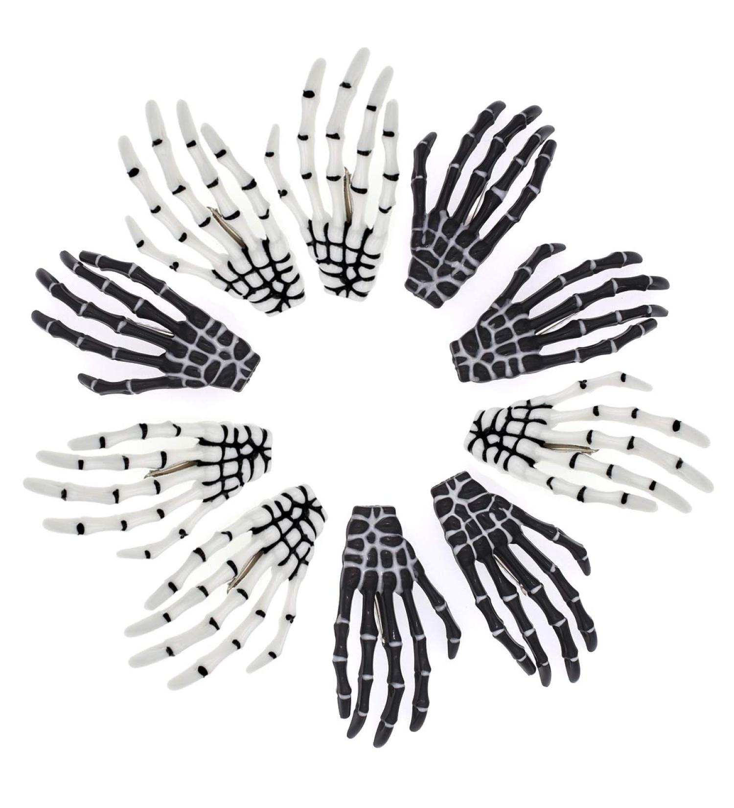 5 Pairs White & Black Skeleton Hands Hair Clips - Halloween Party Accessories - Buy Online on GoSupps.com