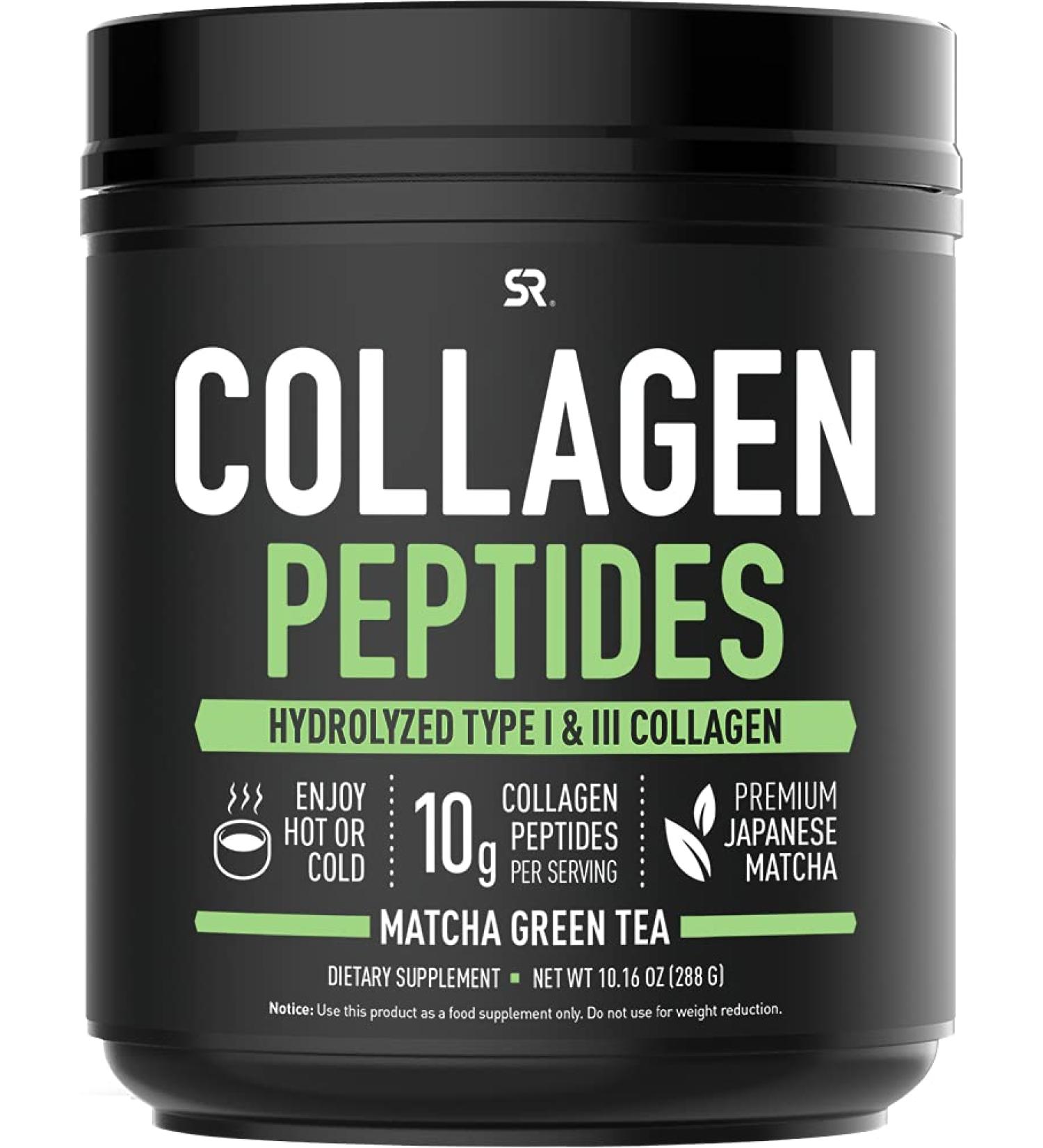 Sports Research Collagen Peptides with Matcha Green Tea | Hydrolyzed Type I & III | 10.16 oz - Buy Online on GoSupps.com