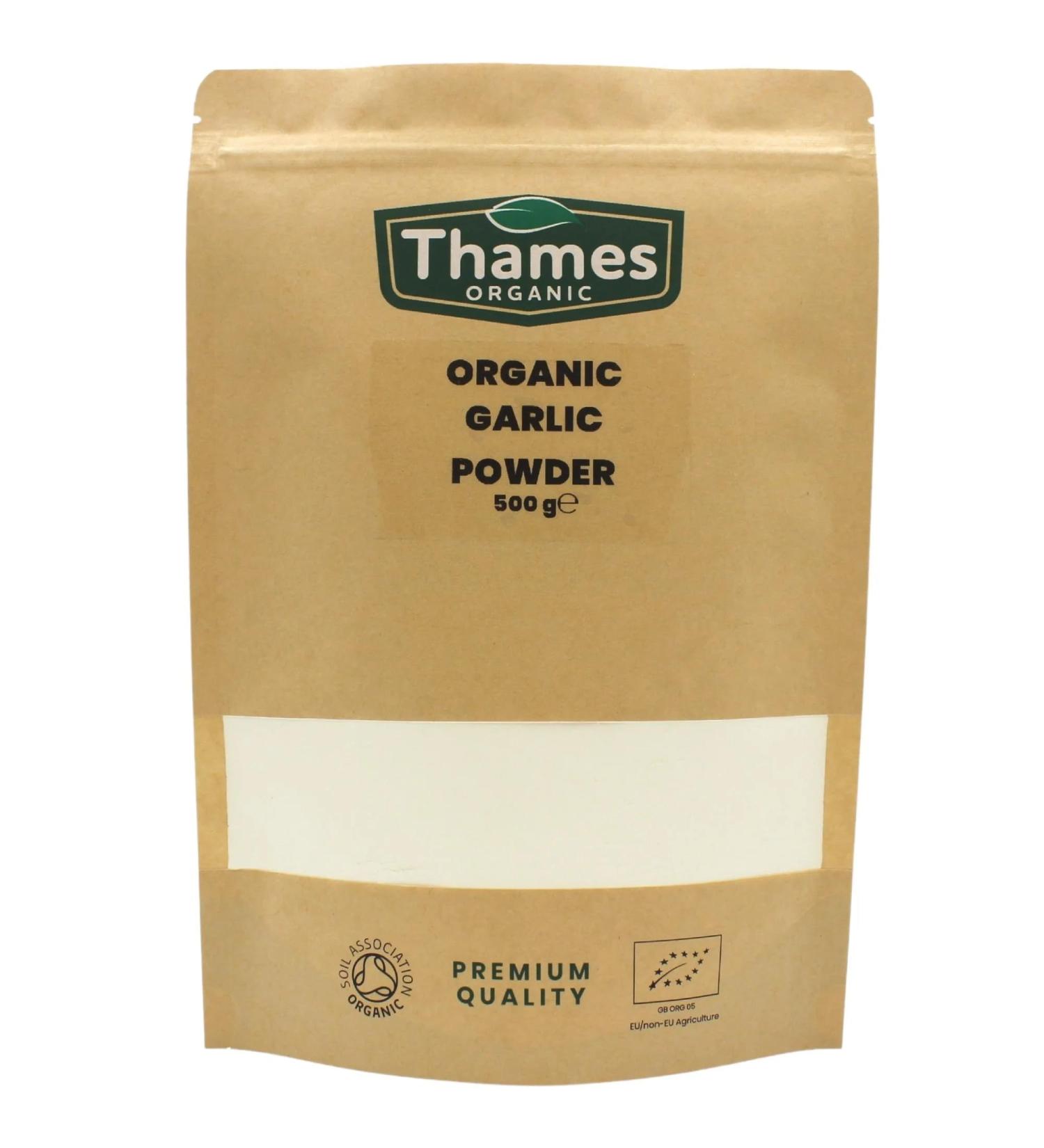 Organic Garlic Powder-Certified Organic Non-GMO Vegan No Additives No Preservatives Resealable Bag by Thames Organic 500g - Buy Online on GoSupps.com