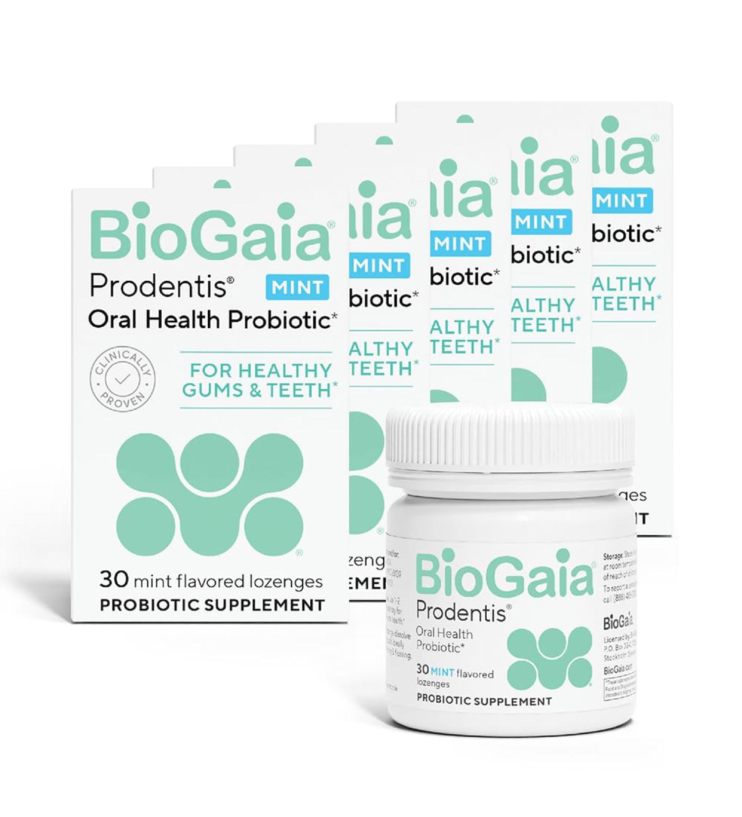 BioGaia Prodentis | Dental Probiotic Lozenges | Promotes Healthy Gums & Teeth | Defends Against Dental Problems | Replenishes Oral Microbiome | Improves Oral Health | Mint Flavor | Pack of 5 - Buy Online on GoSupps.com