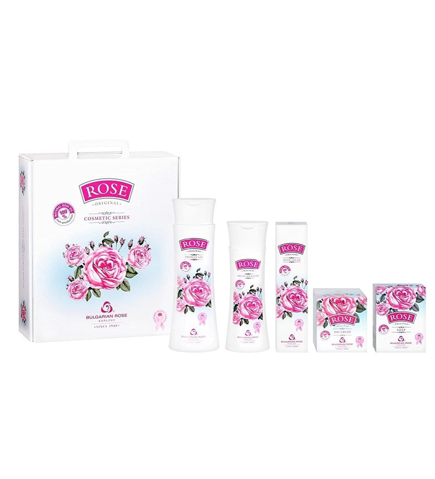 Rose Bulgarian 5 Piece Gift Set - Natural Soap Body Wash Hand Cream Face Cream & Micellar Water - Ideal Gift for Skincare Lovers - Buy Online on GoSupps.com