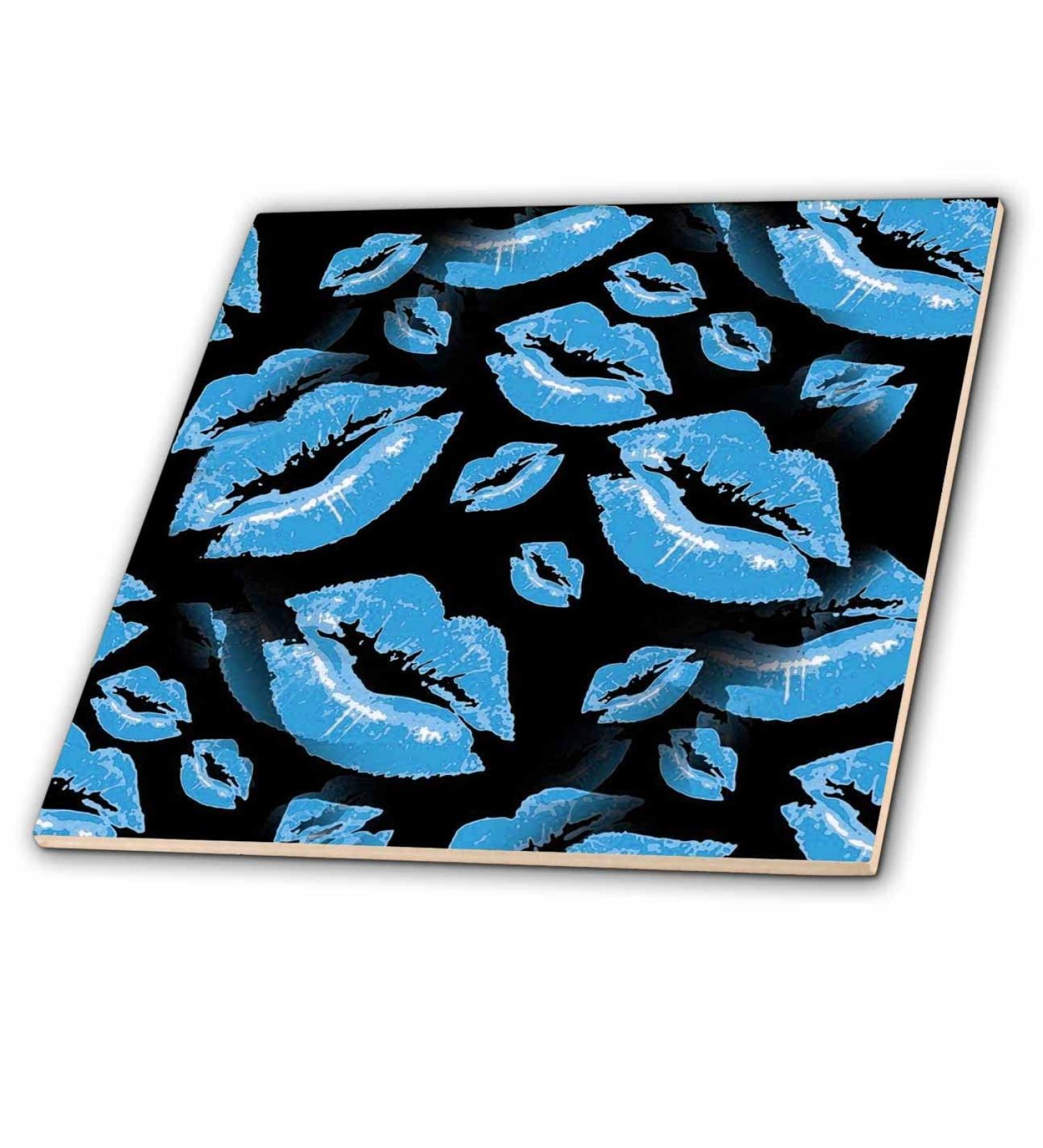 4 Inch Ceramic Tile - Two Kisses Collided Lip Boyish Blue Lips Pattern Pattern - Lipstick Kisses