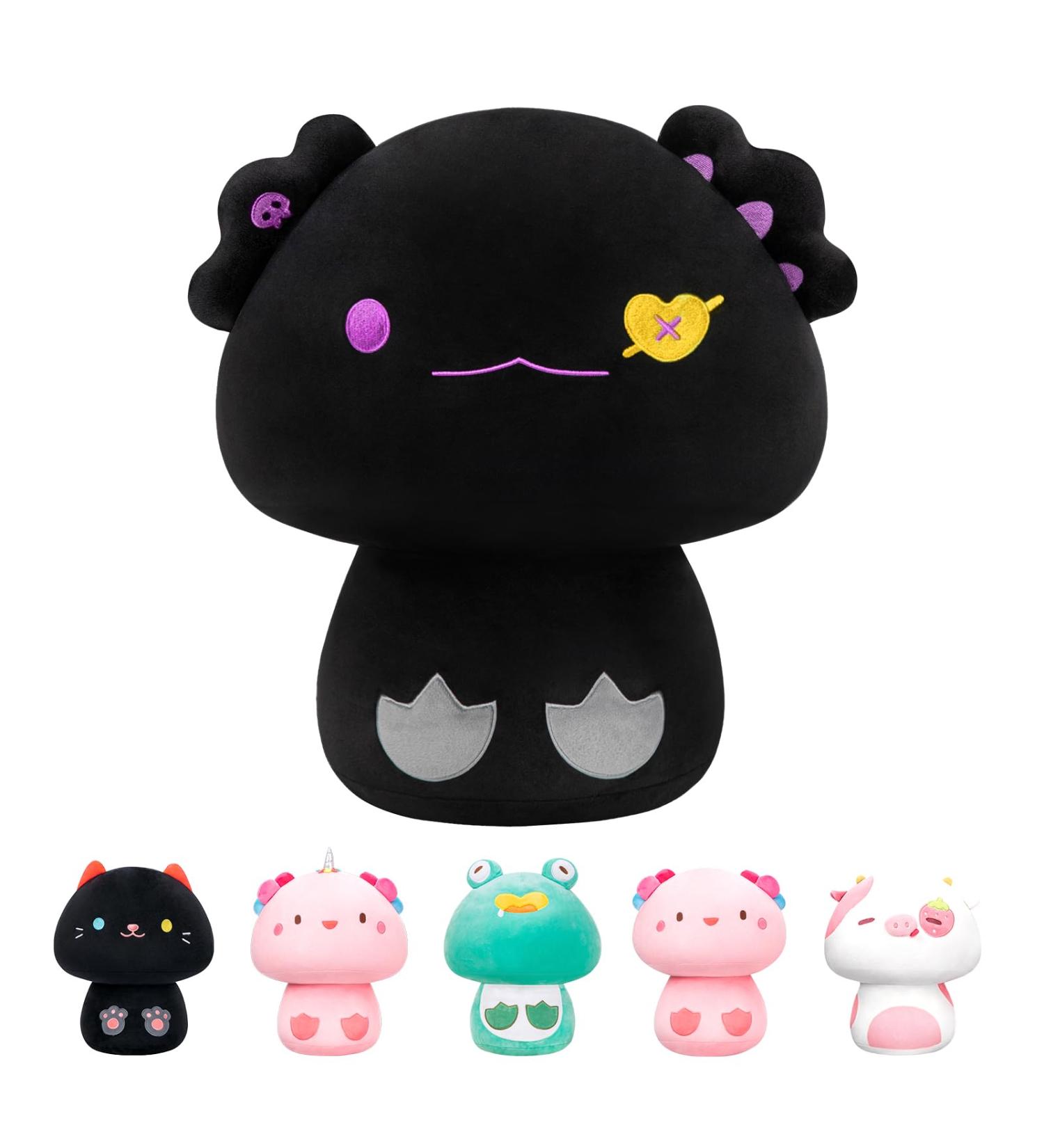 Mewaii 8'' Black Devil Axolotl Mushroom Plushie Stuffed Animal Pillow Toy - Buy Online on GoSupps.com