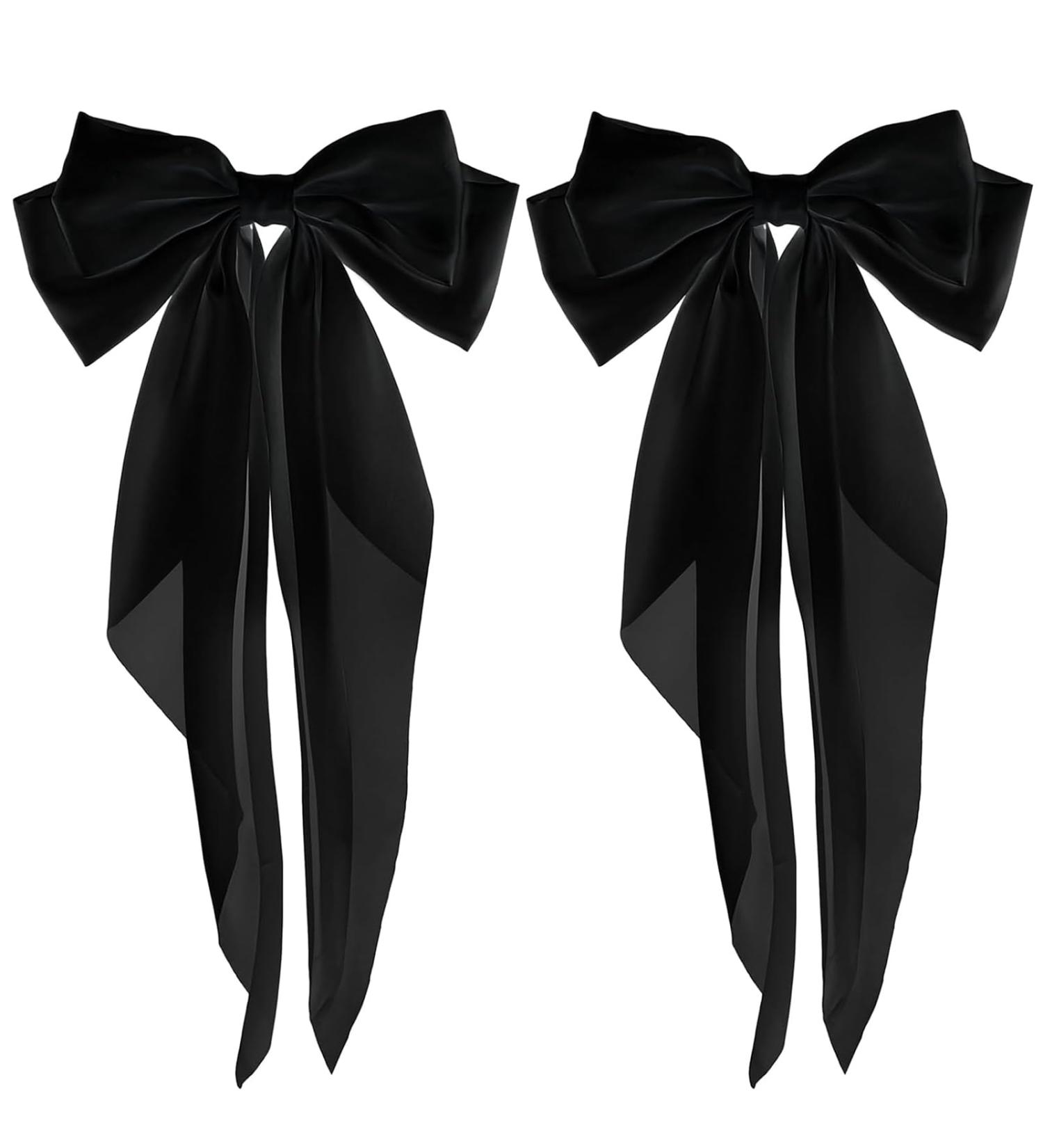 2 Pcs Big Hair bow Hair Bows for Women Bow Hair Clip Elegant Solid Color French Barrette Bows For Hair With Long Silky Satin Hair Barrettes Accessories Bow Hair Clips for Women Girls(Black+Black) - Buy Online on GoSupps.com