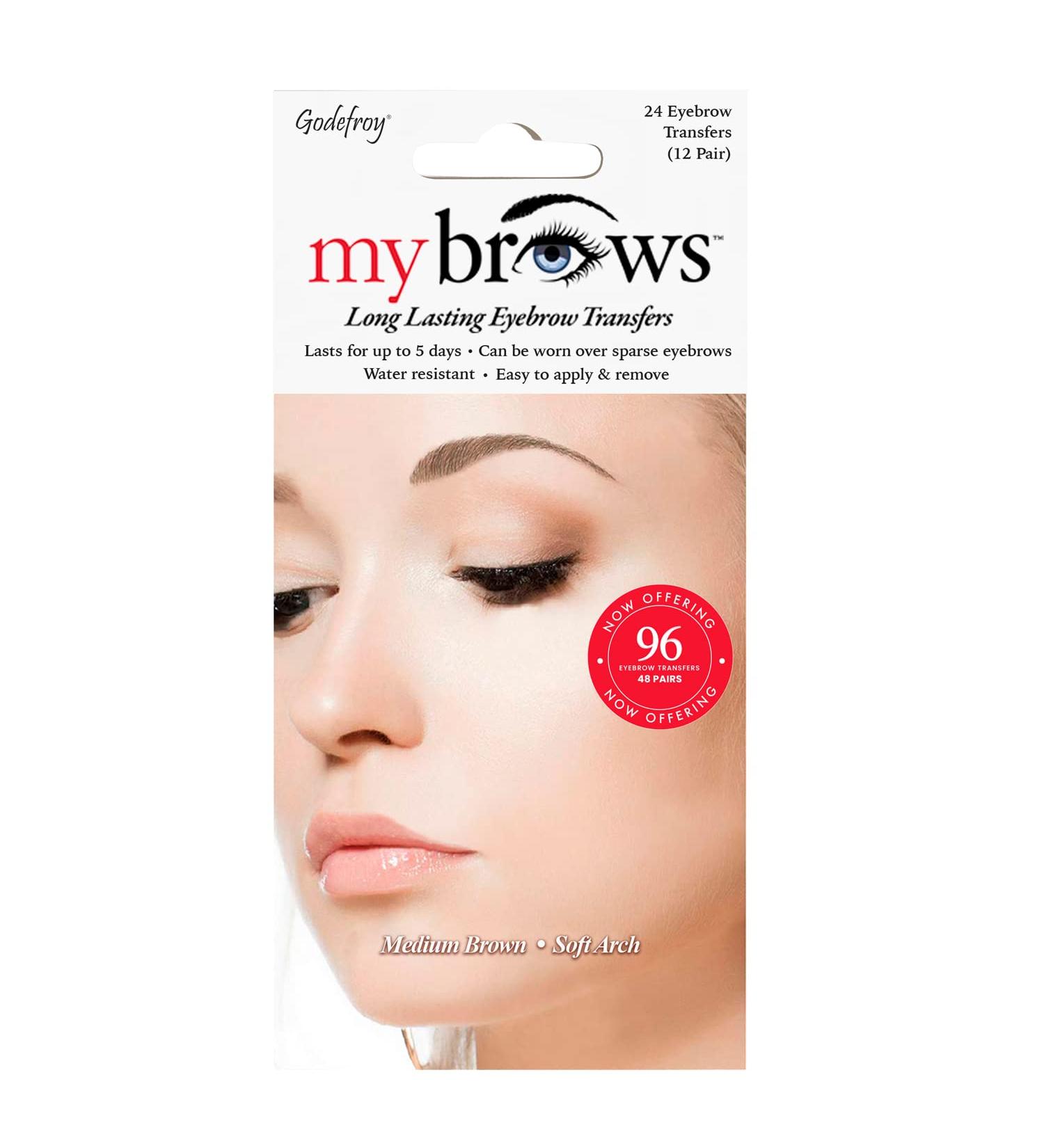 Godefroy MyBrows Long Lasting Eyebrow Transfers - Soft Arch Medium Brown - 48-Pairs (96 Transfers) | Perfect for Effortless Eyebrow Style - Buy Online on GoSupps.com