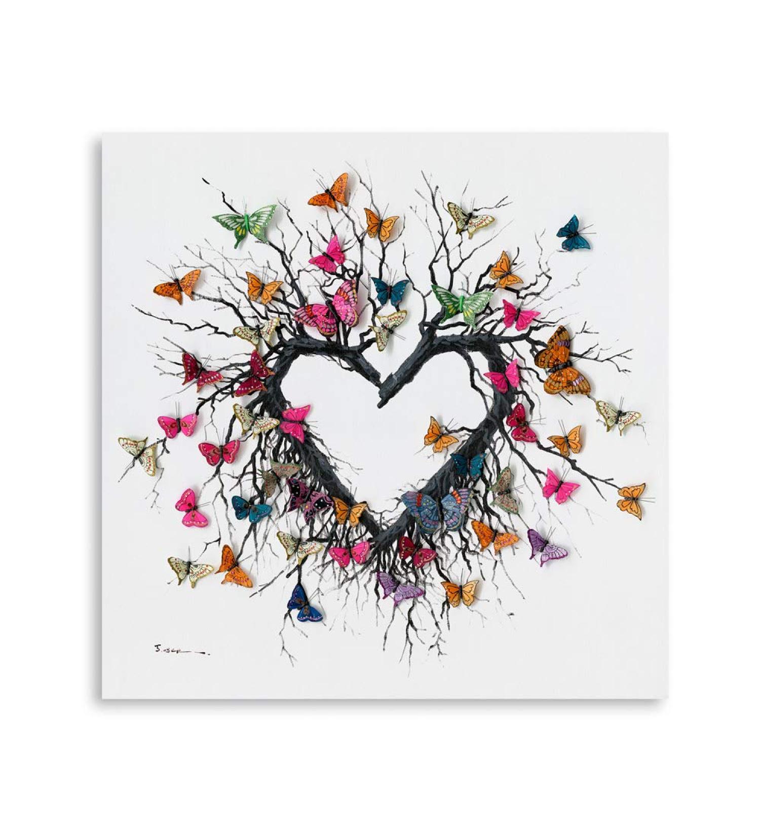 Yidepot Butterfly Canvas Wall Art for Bedroom - Heart-Shaped Branches & Colorful Butterflies - Love Motif for Teenage Girls - 30x30cm - Buy Online on GoSupps.com