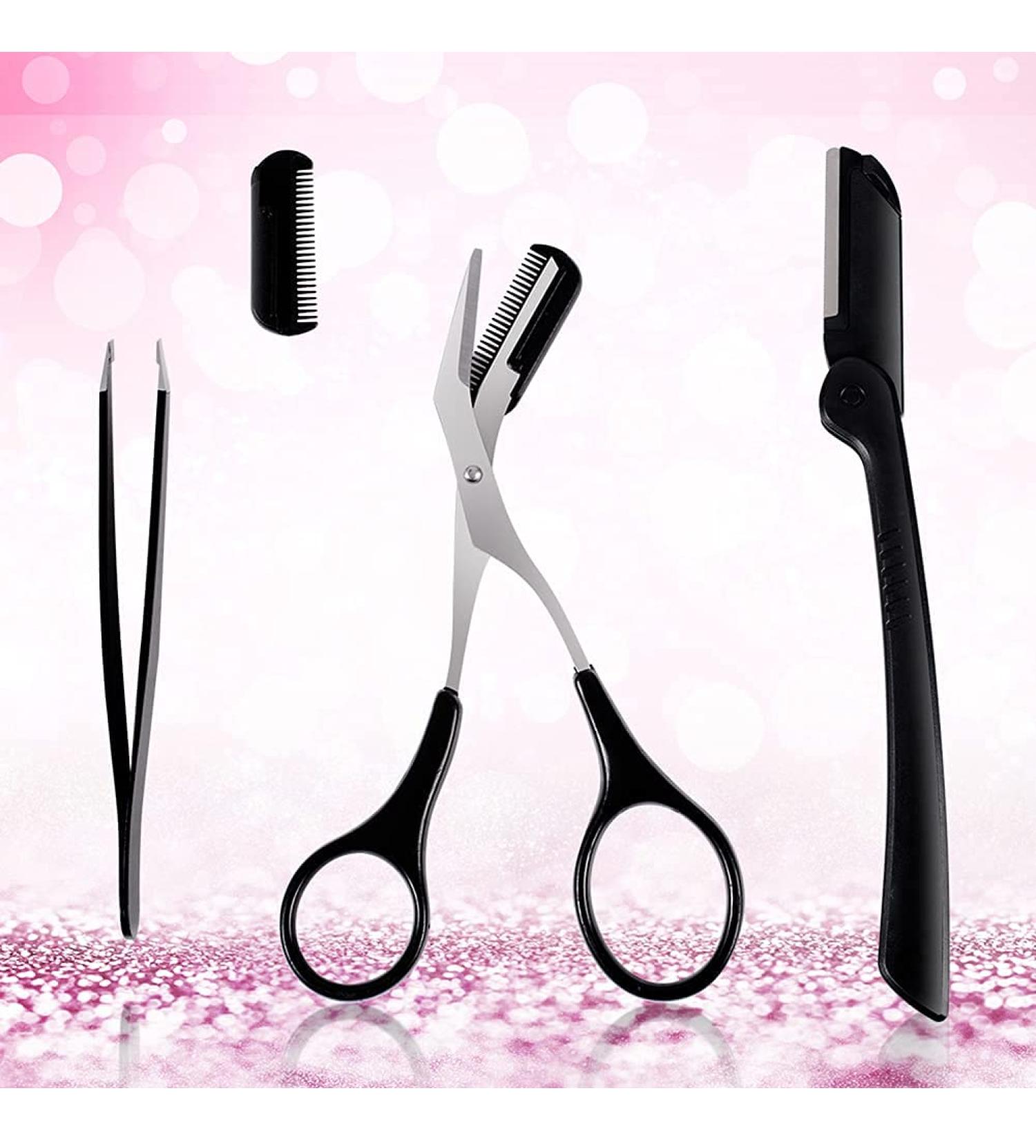 CHEN 3-in-1 Eyebrow Scissors Kit - Multifunctional Exfoliating Beauty Tool for Women - Includes Trimmer, Tweezers, and Facial Razor (Black) - Buy Online on GoSupps.com