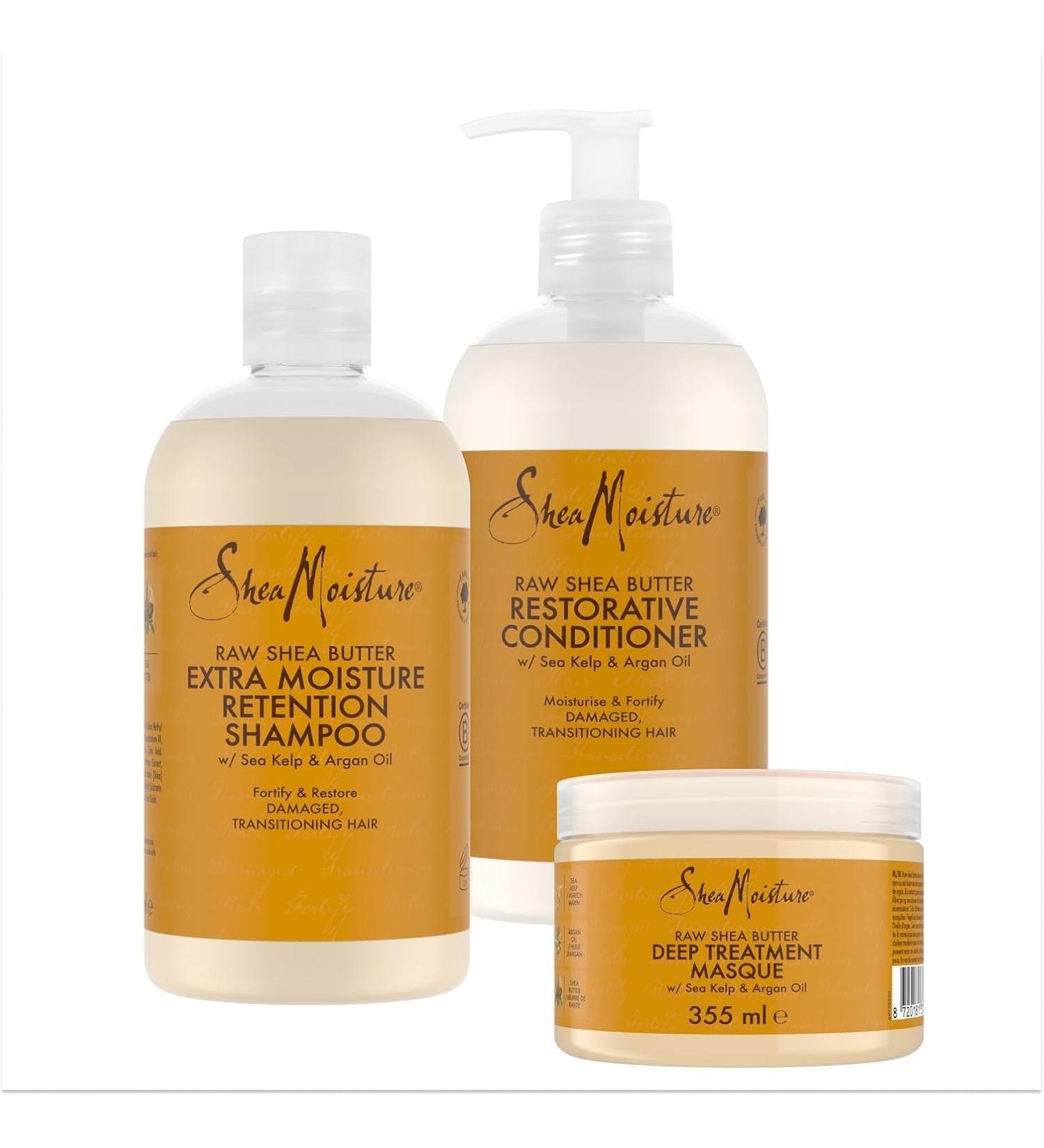 Unilever SheaMoisture Shampoo Conditioner and Treatment Mask for damaged hair Raw Shea Butter Shampoo 1x 384 ml Conditioner 1x 384 ml Treatment Mask 1x 355 ml 3 pieces - Buy Online on GoSupps.com