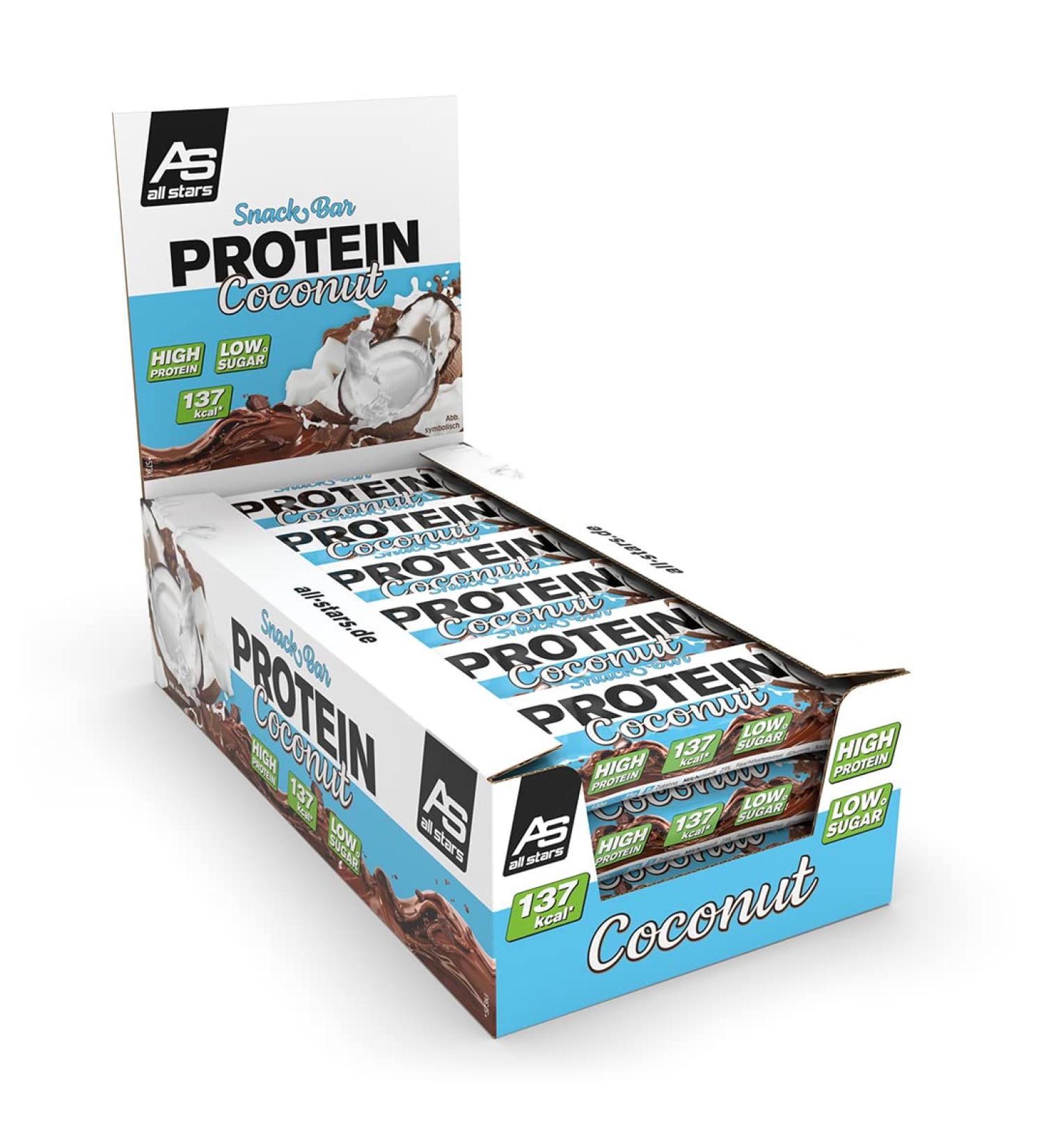 All Stars Protein Snack Bar Coconut - 18x35g | 13g Milk Protein | Chocolate-Covered Protein Bars | International Shipping - Buy Online on GoSupps.com