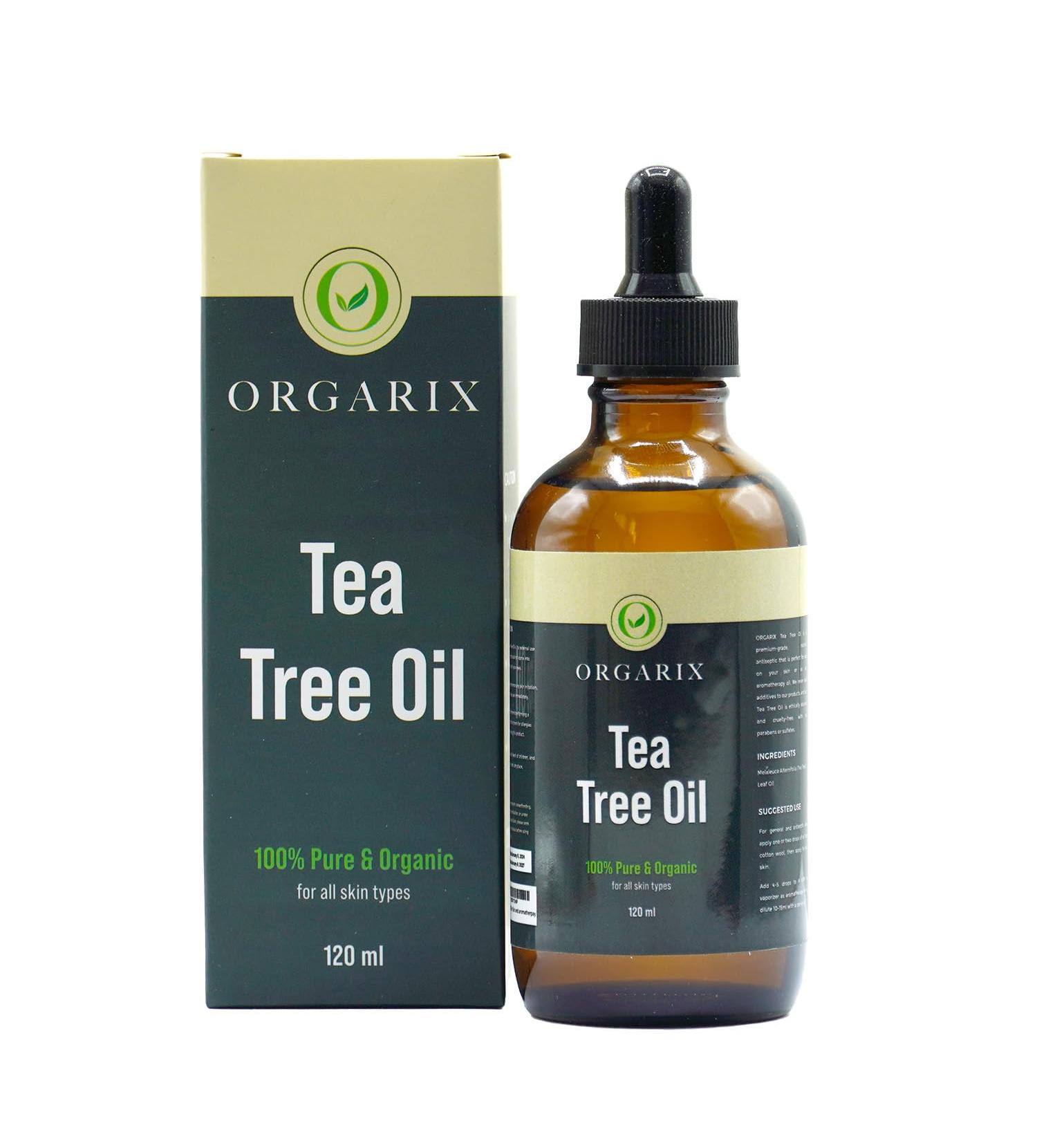 ORGARIX Tea Tree Oil 120ml for Skin and Acne Pure Therapeutic Grade Tea Tree Essential Oil for Aromatherapy Anti-Fungal & Antiseptic Oil for Nail Fungus & Piercing ORG 2 120 ml (Pack of 1) - Buy Online on GoSupps.com