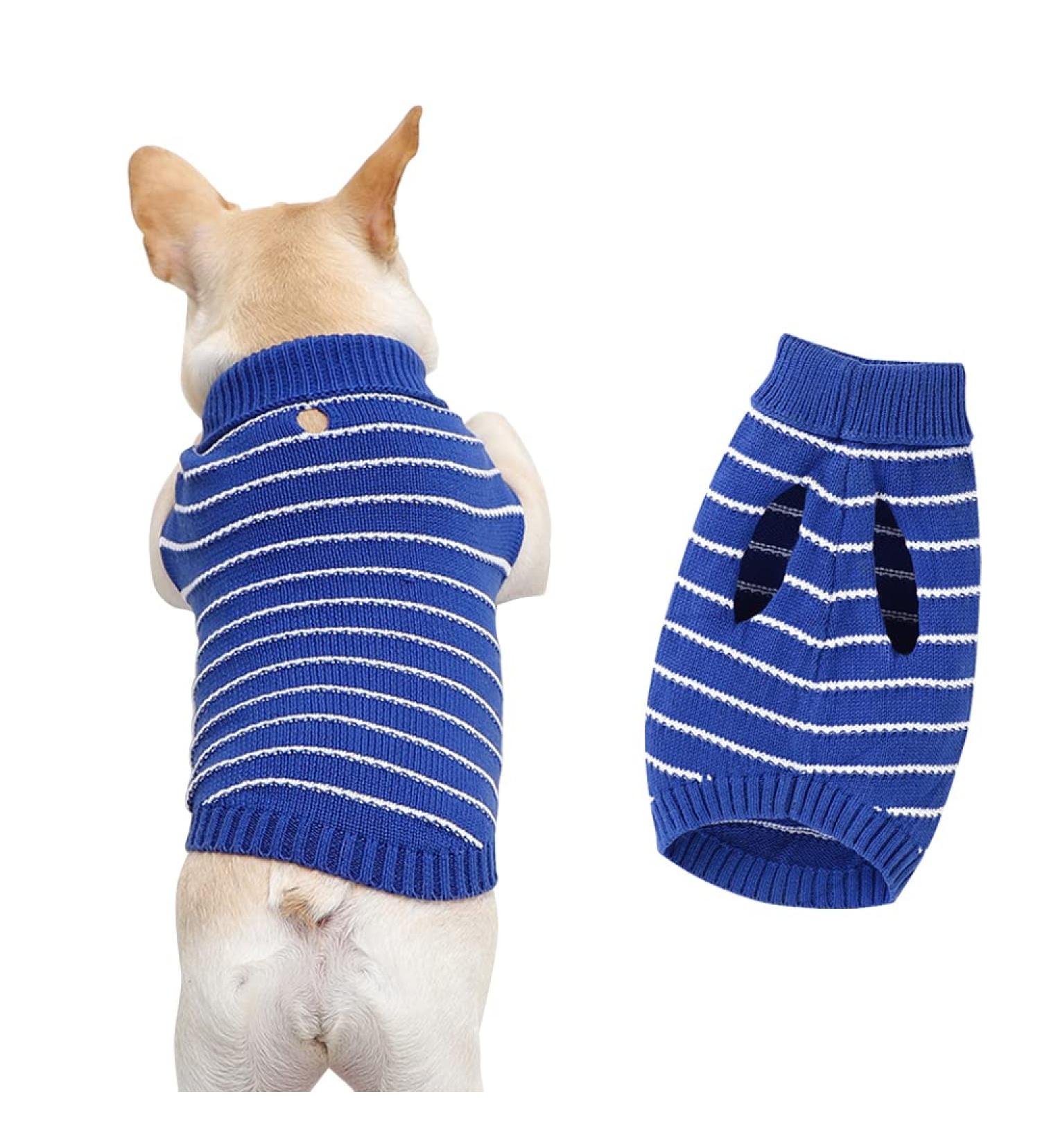 Premium Blue XL Dog Sweater - Classic Striped Winter Knitwear for Puppies | Cozy & Stylish Pet Apparel - Buy Online on GoSupps.com
