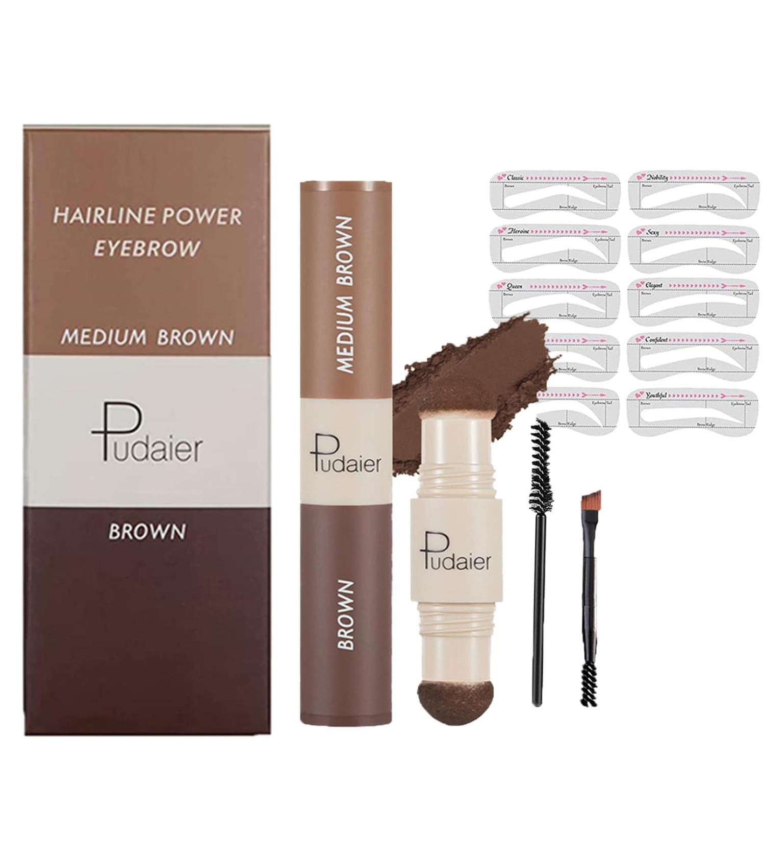 Eyebrow Stamp Double-ended Brow Cream Stamp with 2 Colour Long-Lasting Nature Eye Brow Powder 10 Reusable Eyebrow Stencils 2 Eyebrow Pen Brushes (Brown & Medium Brown) - Buy Online on GoSupps.com