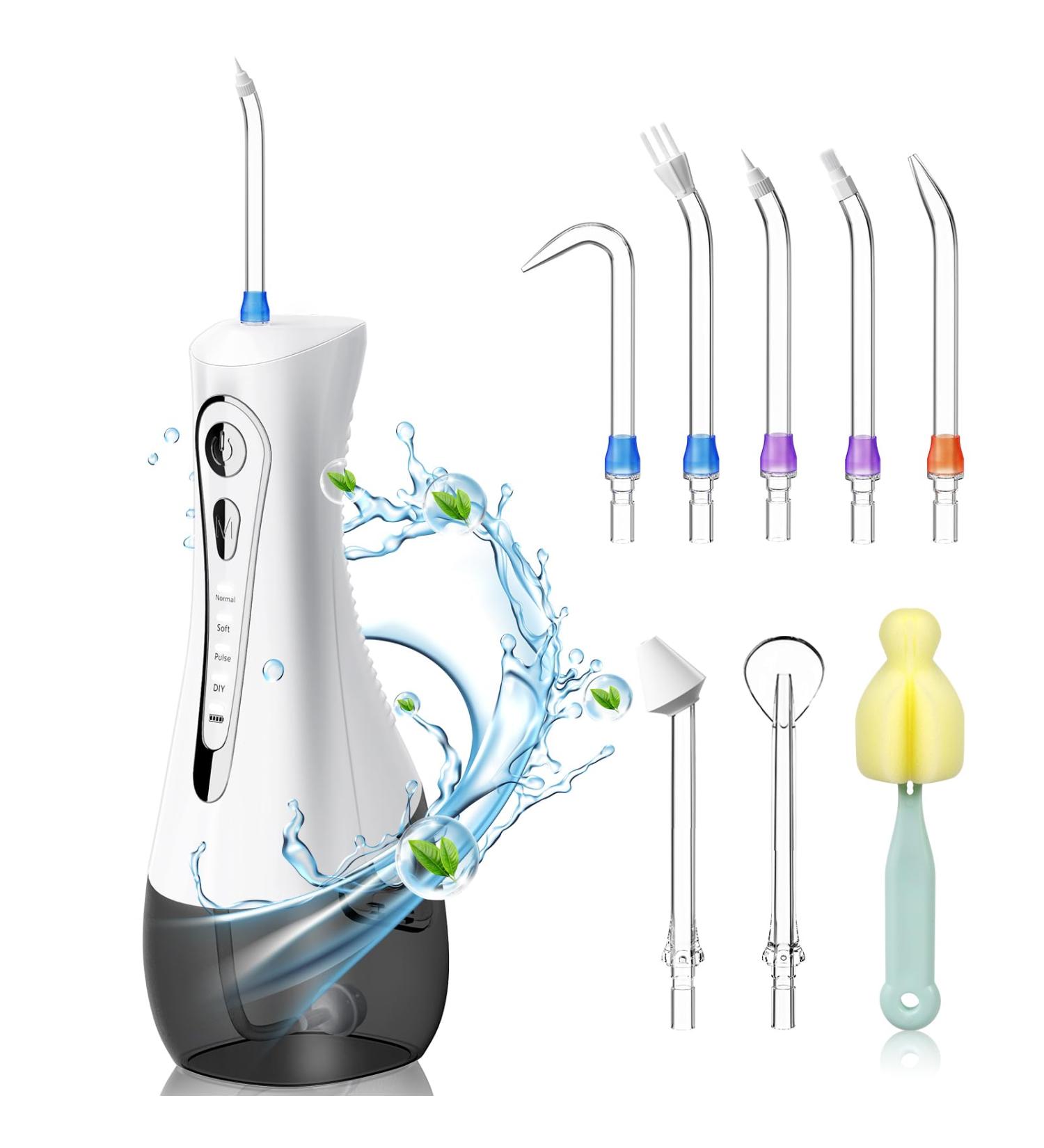 Water Flosser for Teeth - Cordless IPX7 Waterproof Dental Irrigator with 11oz Tank 4 Modes & 7 Tips - Ultimate Oral Care for Gums & Braces - Buy Online on GoSupps.com