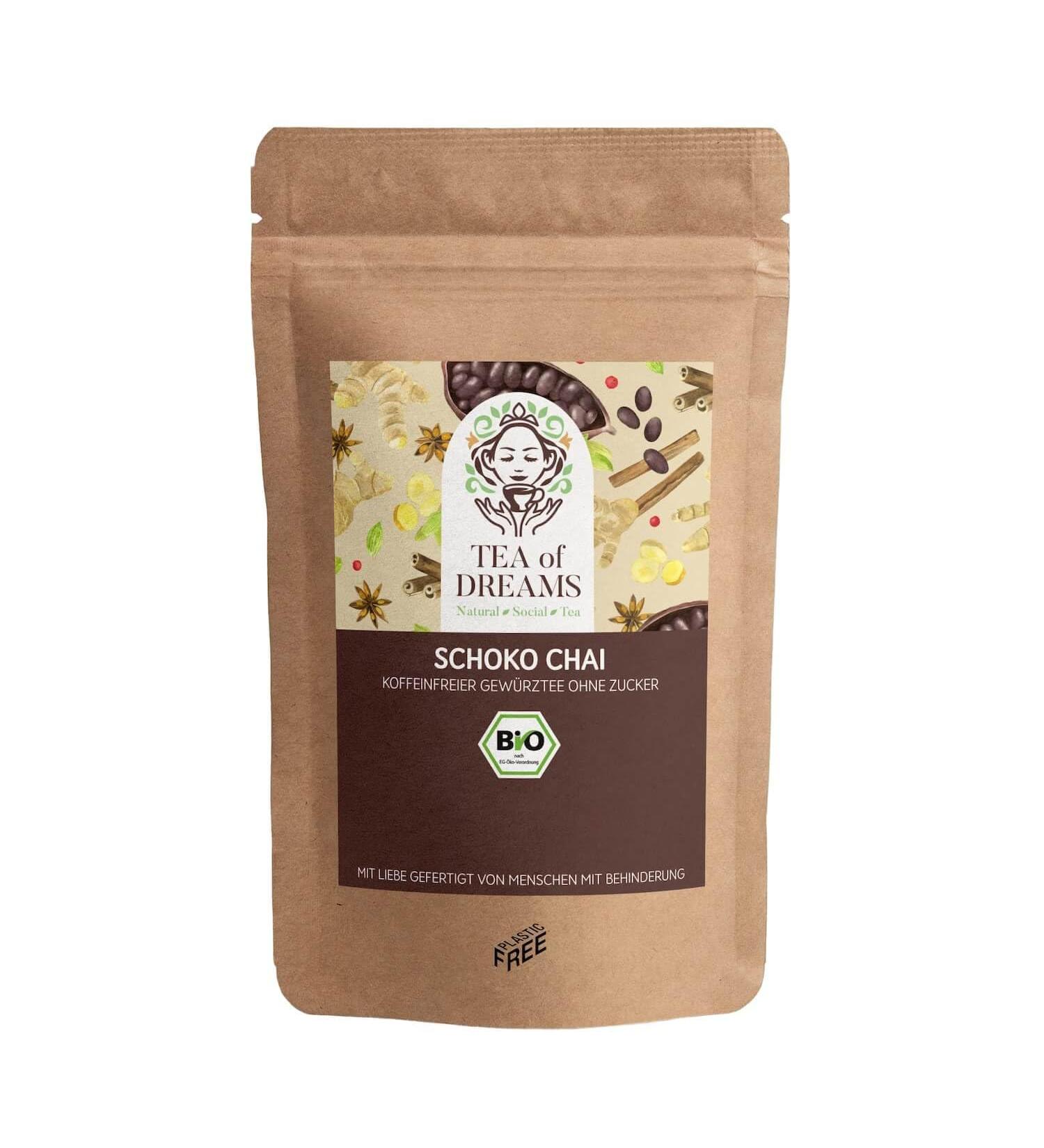 Organic Chocolate Chai Tea - Herbal and Spice Tea with Cinnamon Cocoa Beans and Ginger - 200g - Buy Online on GoSupps.com