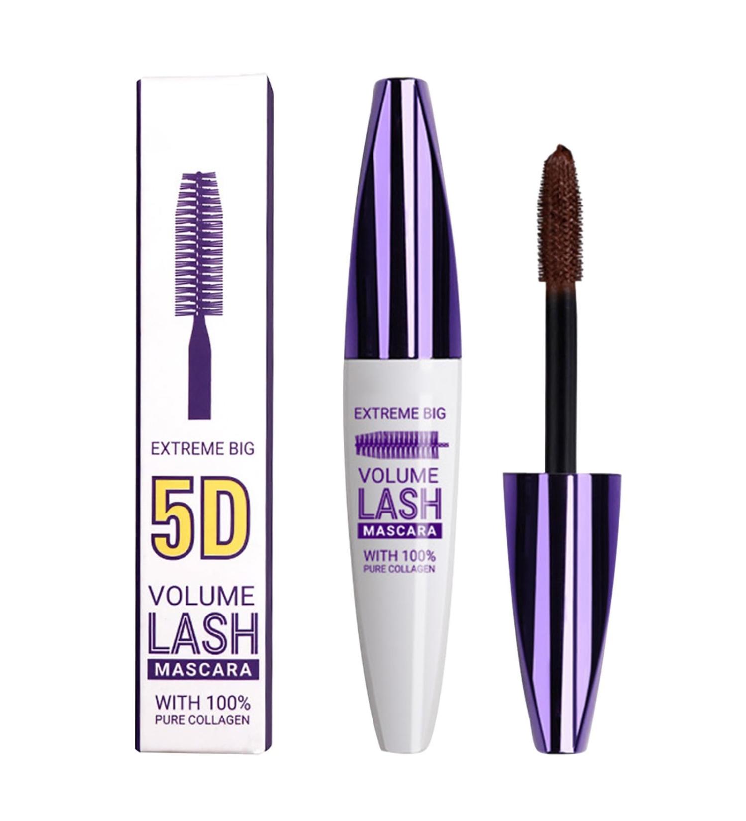 Generisch 5D Silk Fiber Mascara Waterproof Mascara Mascara with Collagen Volume Long Long No Lumps Intense Black Eye Makeup Dramatic Cosplay Makeup Mascara (Brown)