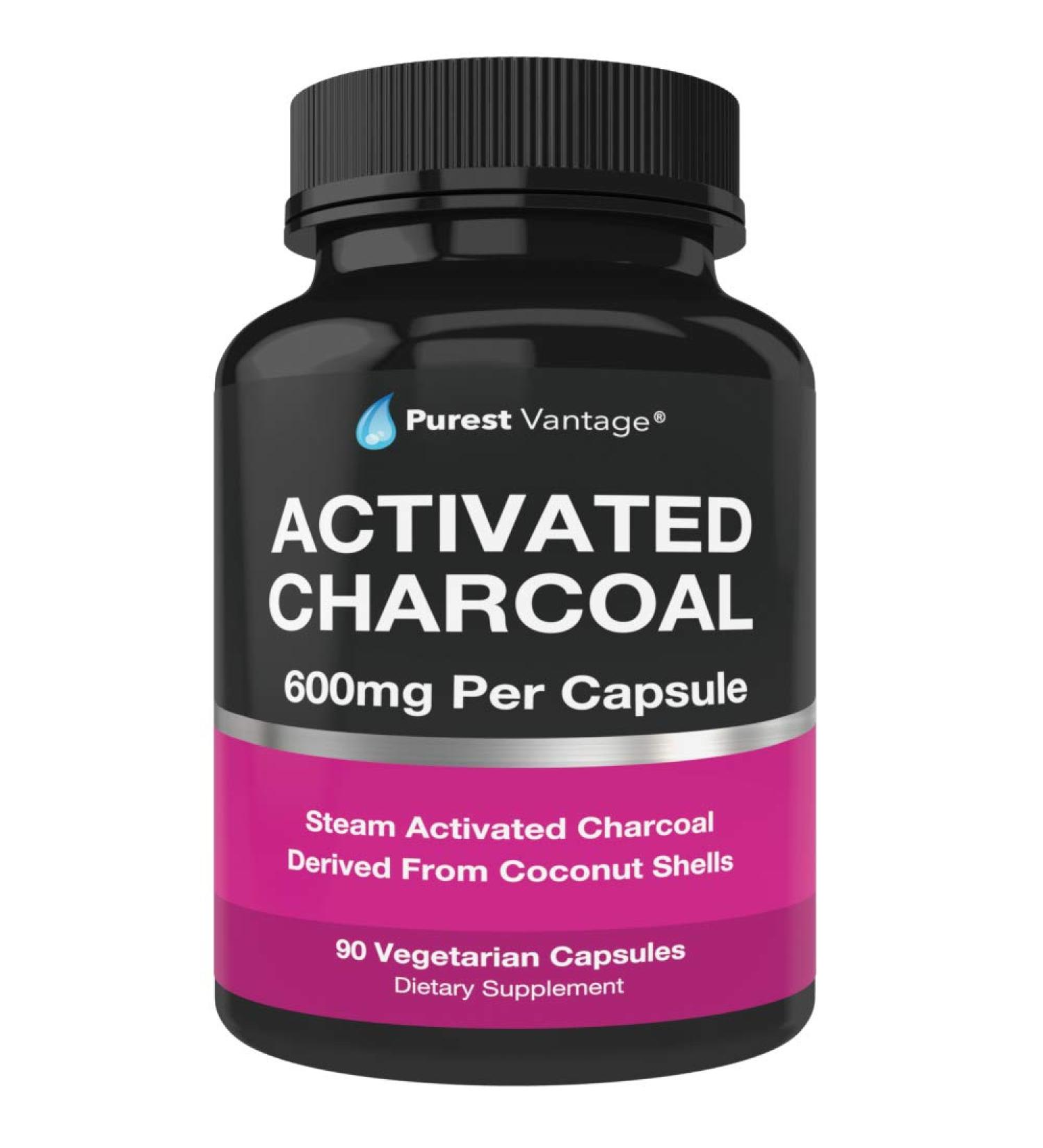 Pure Organic Activated Charcoal Capsules - 600mg | 90 Veggie Capsules for Gas, Bloating, Teeth Whitening & More - Buy Online on GoSupps.com