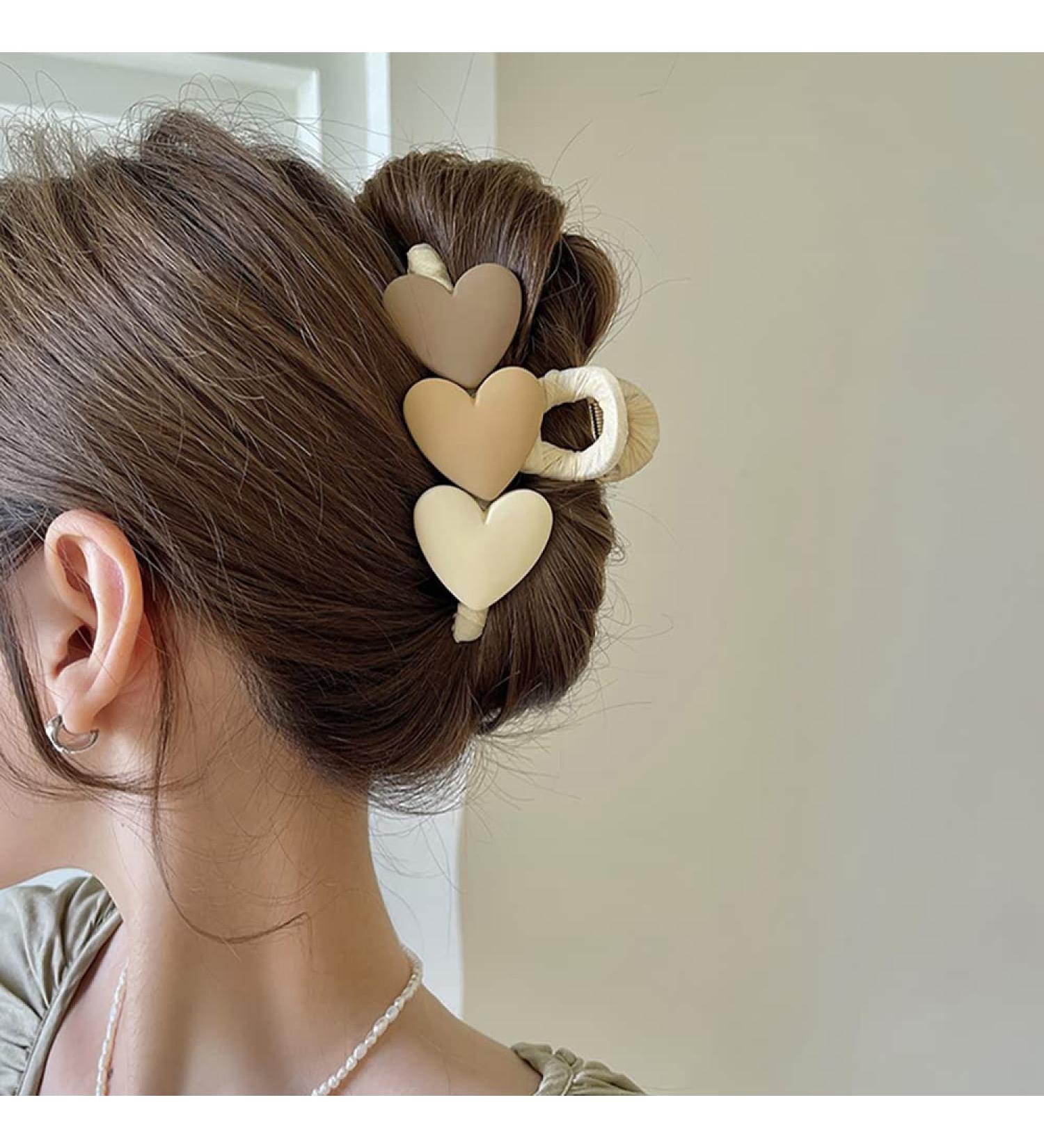 Sweet Heart Shape Acrylic Hair Claw Crab Clip for Women and Girls - Bohemia Hair Accessories in Khaki - Buy Online on GoSupps.com