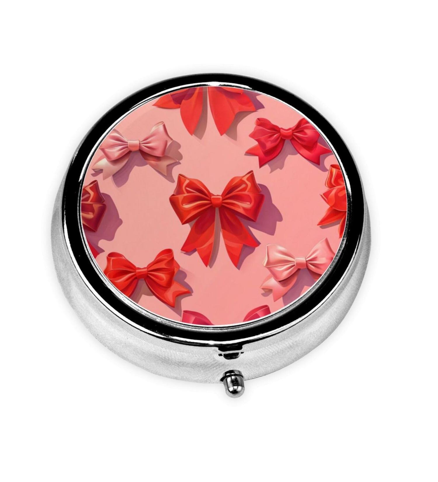 Buy Cute Red Bow Portable Metal Pill Box - Mini 3-Compartment Design for Travel | Ideal for Small Pills - Buy Online on GoSupps.com