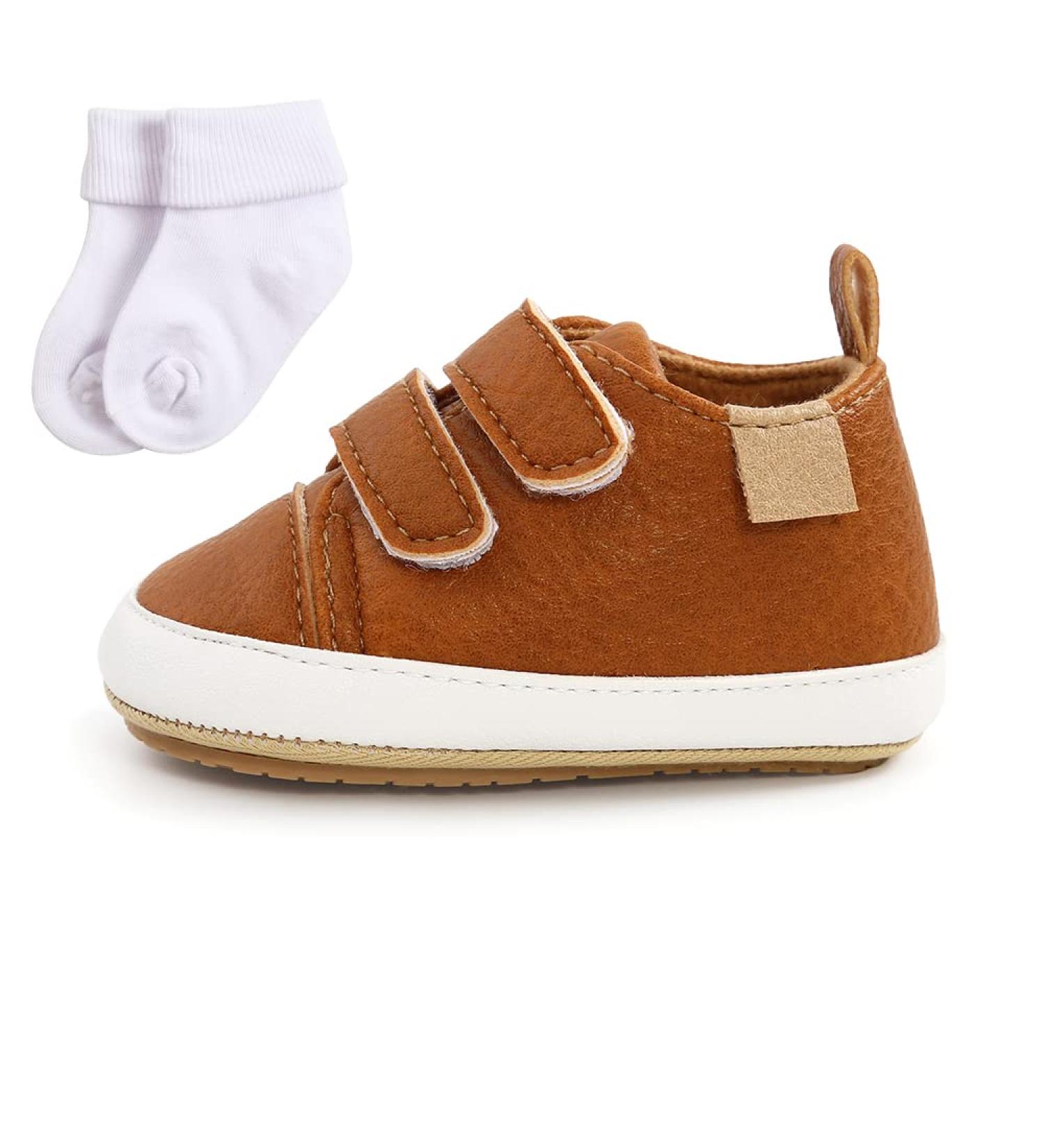 Baby Toddler PU Leather Sneakers for Boys and Girls | Anti-Slip First Walking Shoes with Socks | 0-18 Months - Buy Online on GoSupps.com