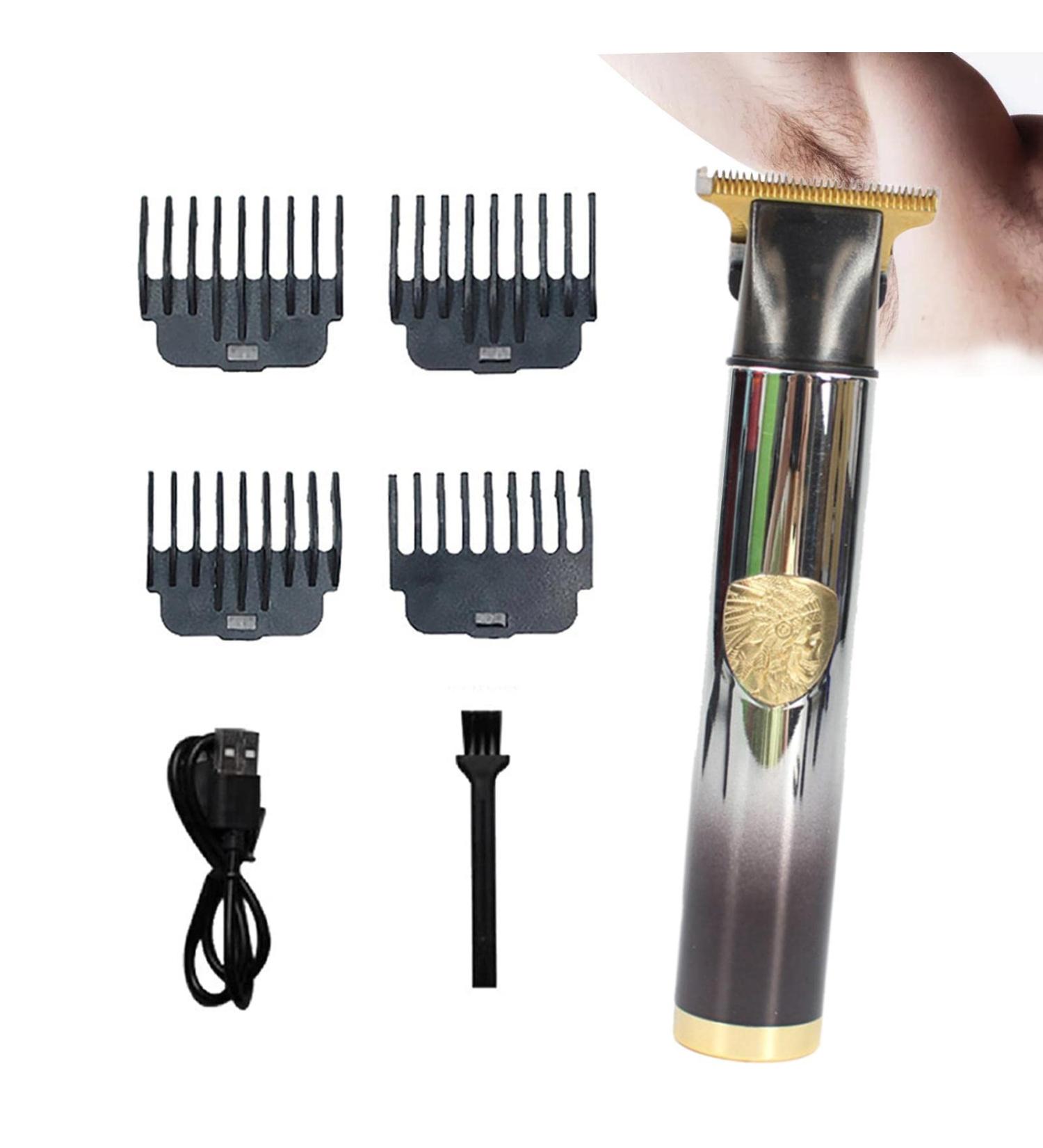 T9 Hair Trimmer Rechargeable Embossed Beard Trimmer for Men Rechargeable Barbershop Boldheaded Hair T-Blade Hair with 4 Guide Comb Fovolat -Silver Black - Buy Online on GoSupps.com