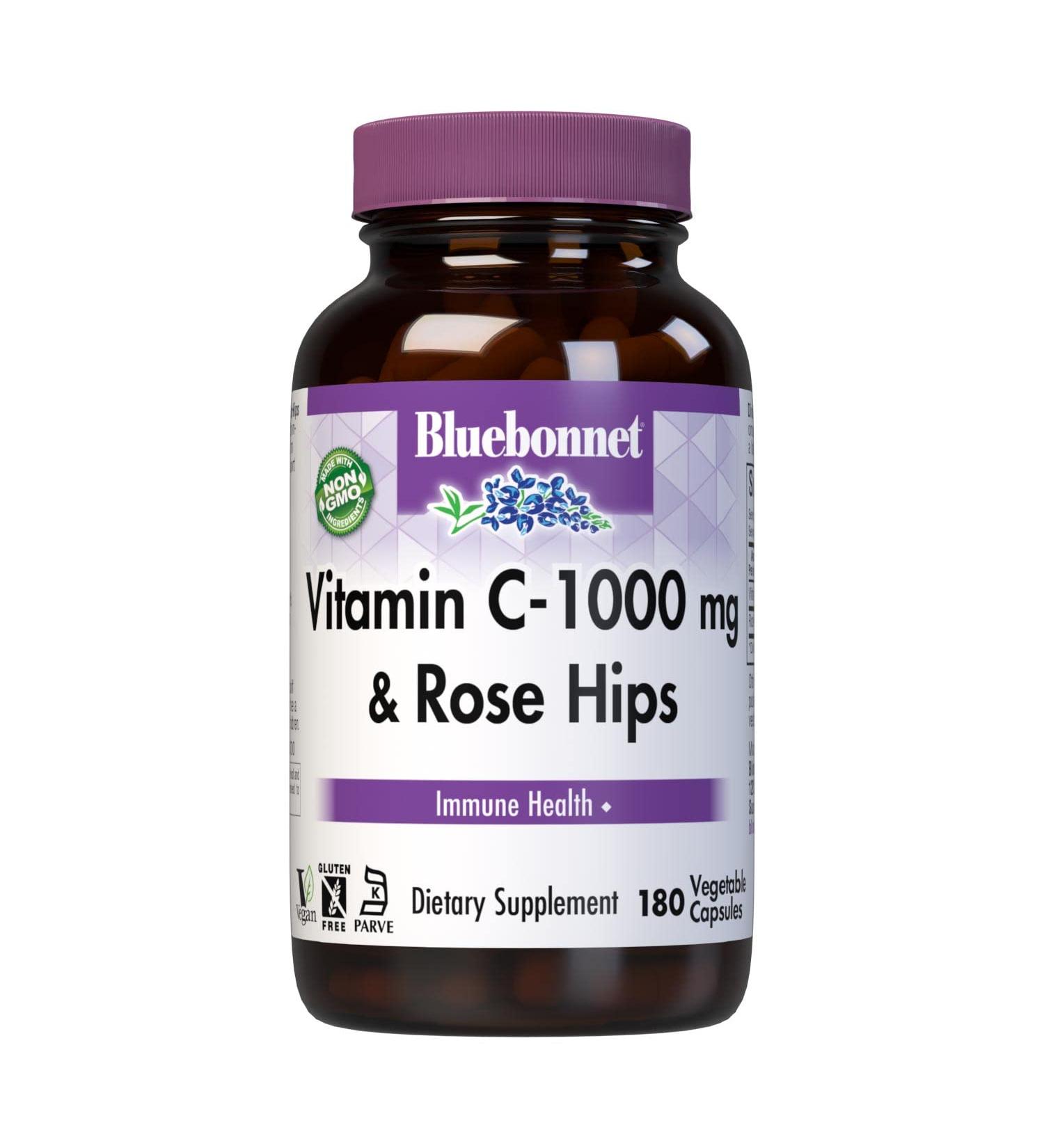 Bluebonnet Nutrition Vitamin C Plus Rose Hips 1000 mg - 180 Vegetable Capsules for Immune Support - Buy Online on GoSupps.com
