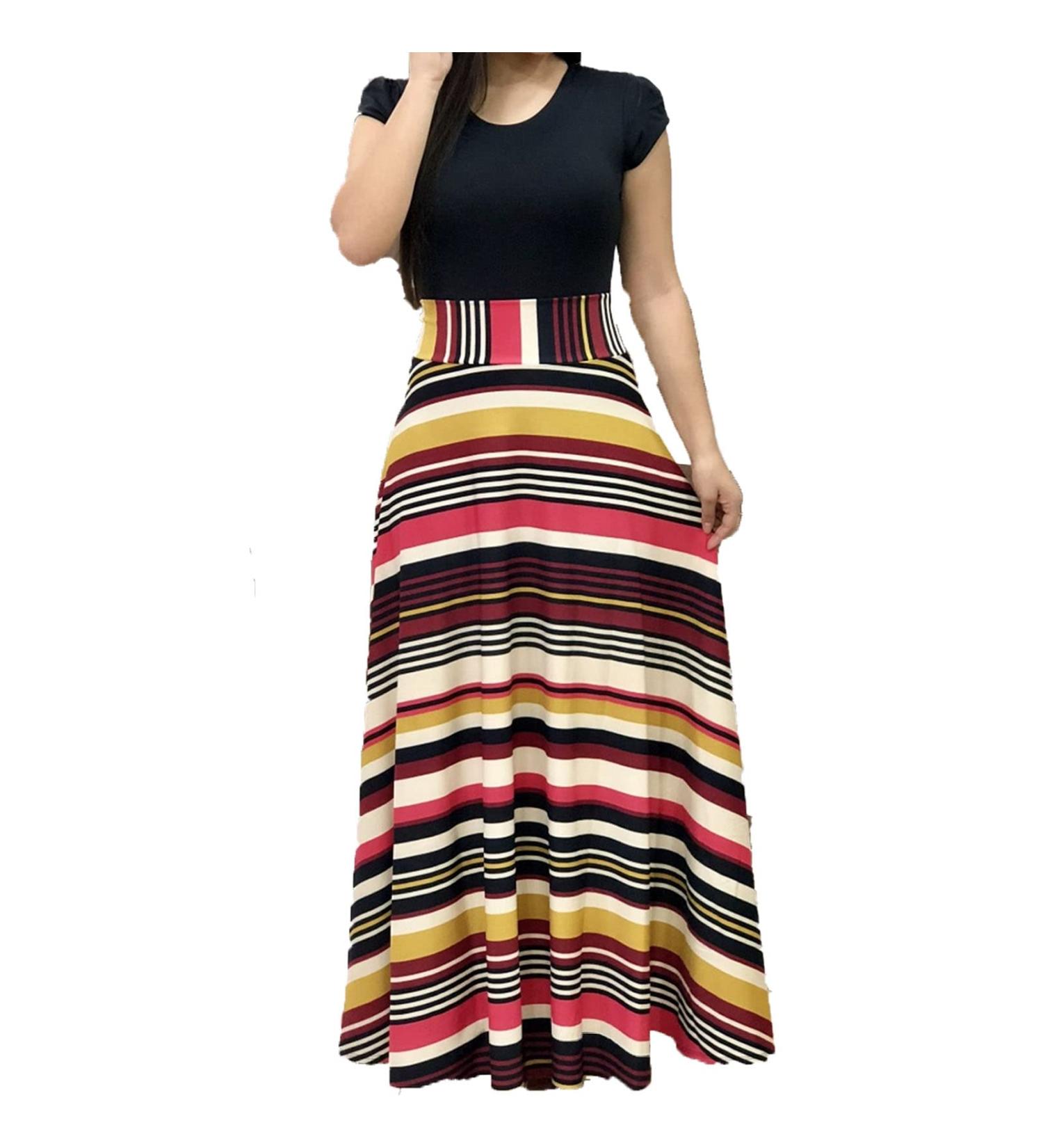 Women Elegant Round collar dress maxi dress swing party dress cocktail dress floral pressure long arm tunic dress long dress 3xL multi -colored