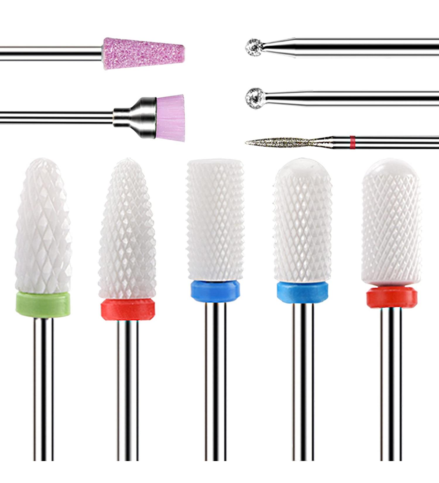 Fiezkaa 10Pcs Ceramic Nail Drill Bits Set - Professional Efile Bits for Acrylic Gel Nails - Cuticle Remover Diamond Bits for Manicure Pedicure - Buy Online on GoSupps.com