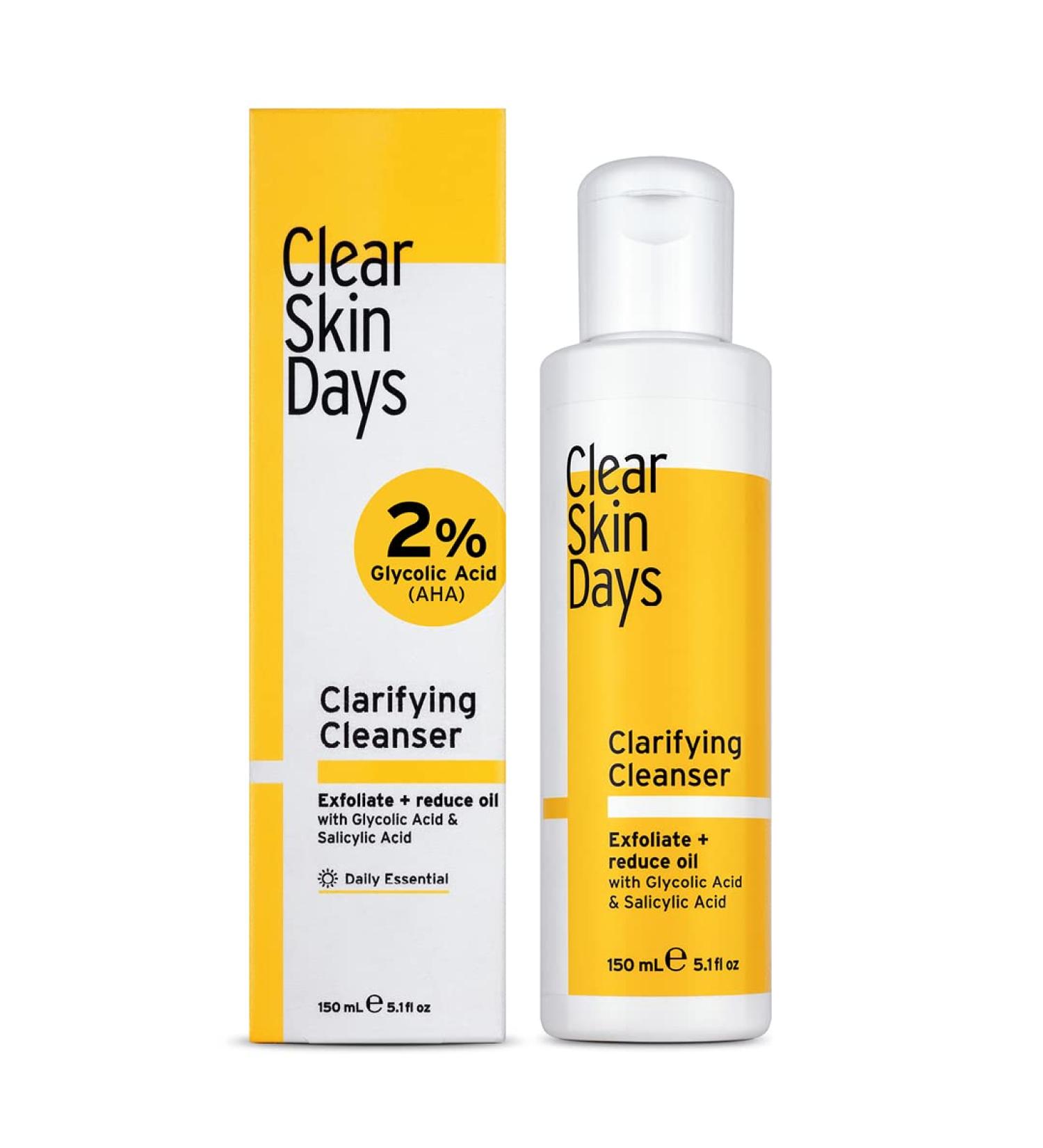 Clear Skin Days Clarifying Face Cleanser with 2% Salicylic & 2% Glycolic Acid - Deep Cleans Exfoliates Reduces Oil Unclog Pores and Resurface Skin- Perfect For Acne-Prone Skin 150ml - Buy Online on GoSupps.com